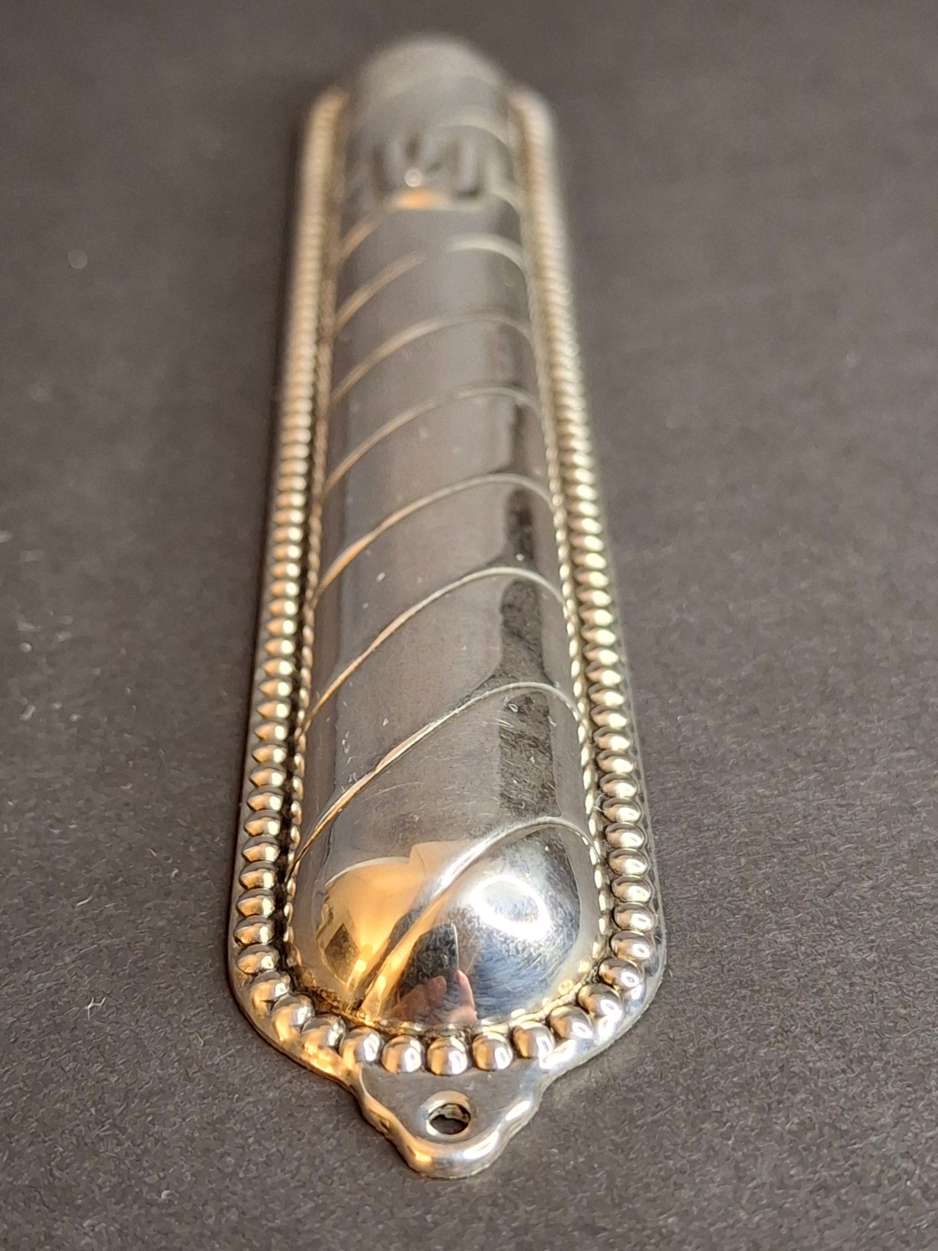 Vintage Masorett Israel Sterling Silver 925 Mezuzah Case Diagonal Ribbed Beaded