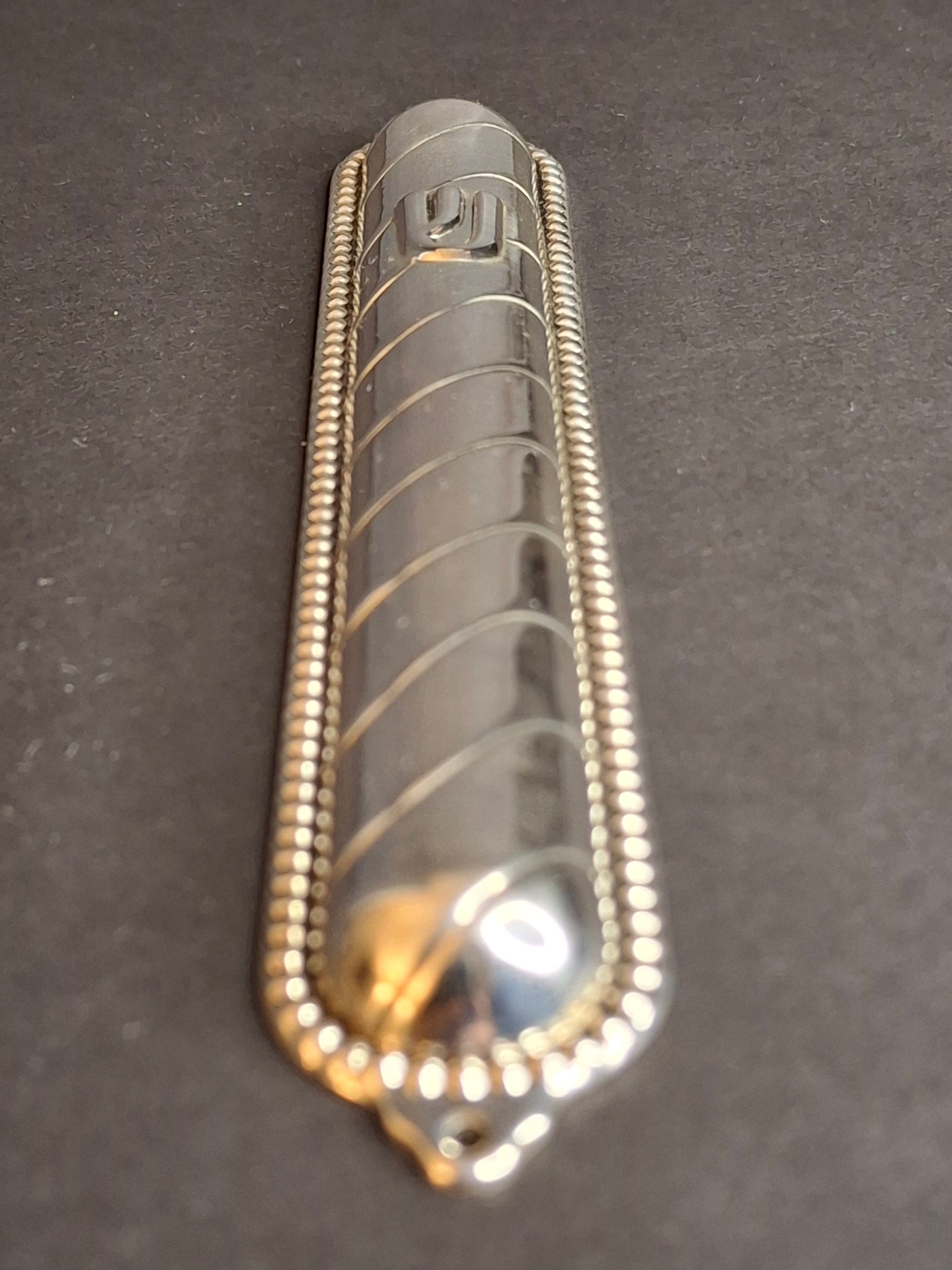 Vintage Masorett Israel Sterling Silver 925 Mezuzah Case Diagonal Ribbed Beaded