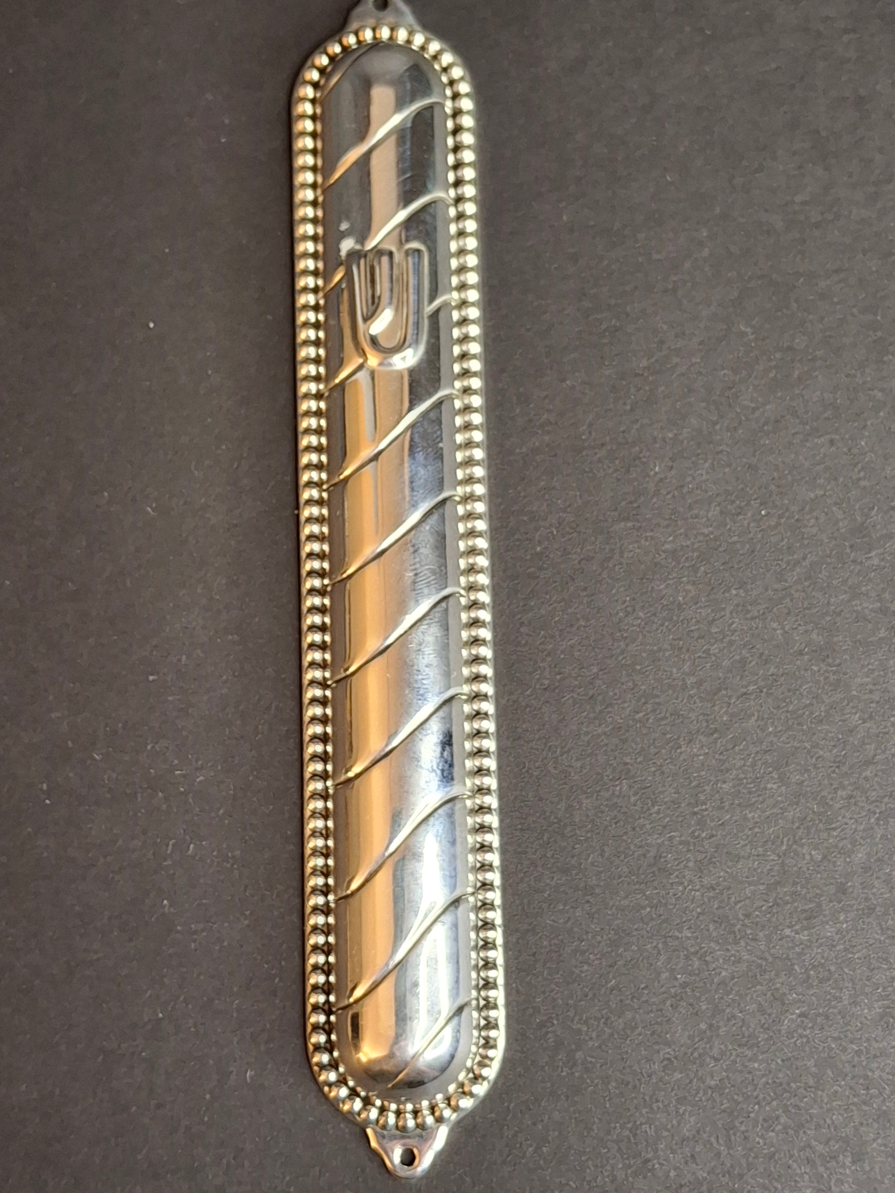 Vintage Masorett Israel Sterling Silver 925 Mezuzah Case Diagonal Ribbed Beaded
