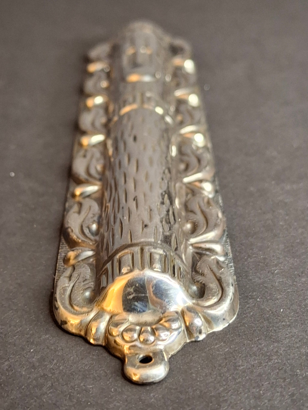 Sterling Silver 925 Repousse Mezuzah Case 6" Bark & Scrollwork