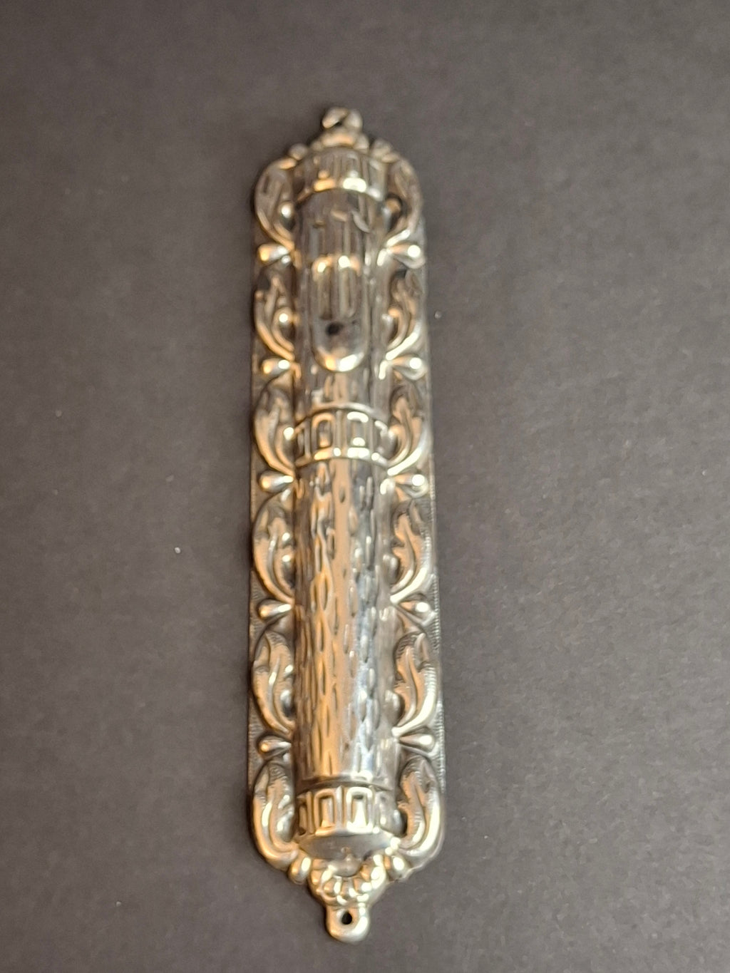 Sterling Silver 925 Repousse Mezuzah Case 6" Bark & Scrollwork