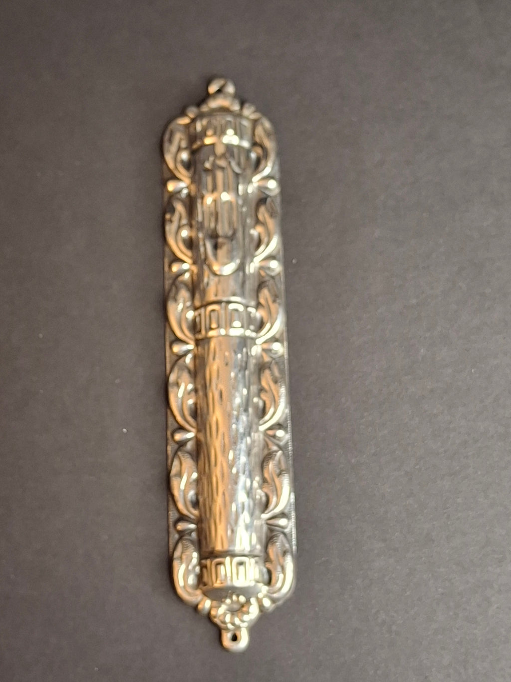 Sterling Silver 925 Repousse Mezuzah Case 6" Bark & Scrollwork