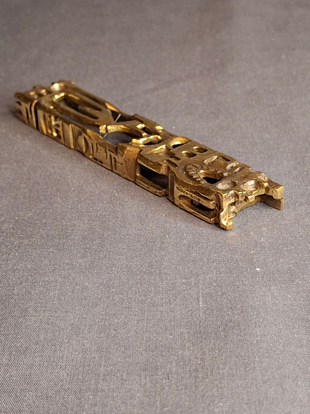 Signed Yavad Israel Bronze Mezuzah Case - Brutalist Mid-Century Modernist Art