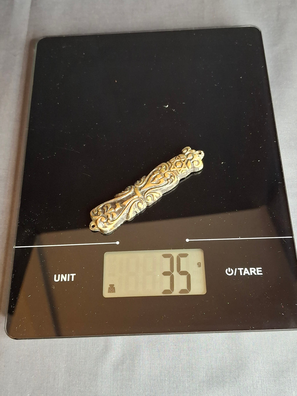 Vintage Ornate Brass Mezuzah Case - Shin Dalet Yud & Star of David - 3.25"