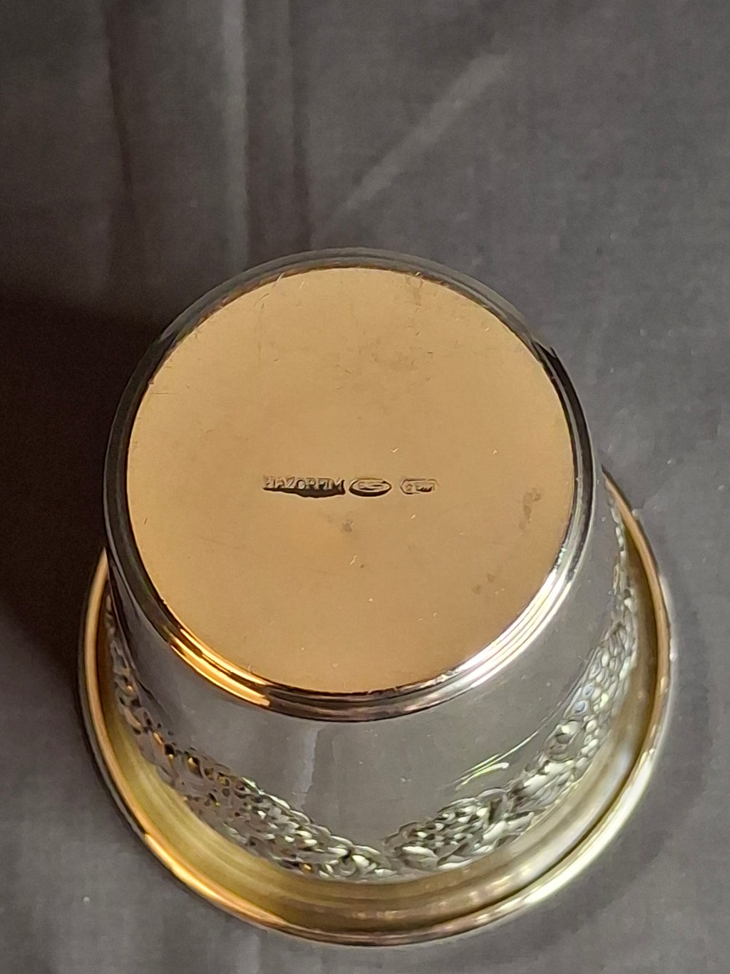 Vintage Hazorfim Sterling Silver Kiddush Cup Grape Motif Gold Wash Interior 47g