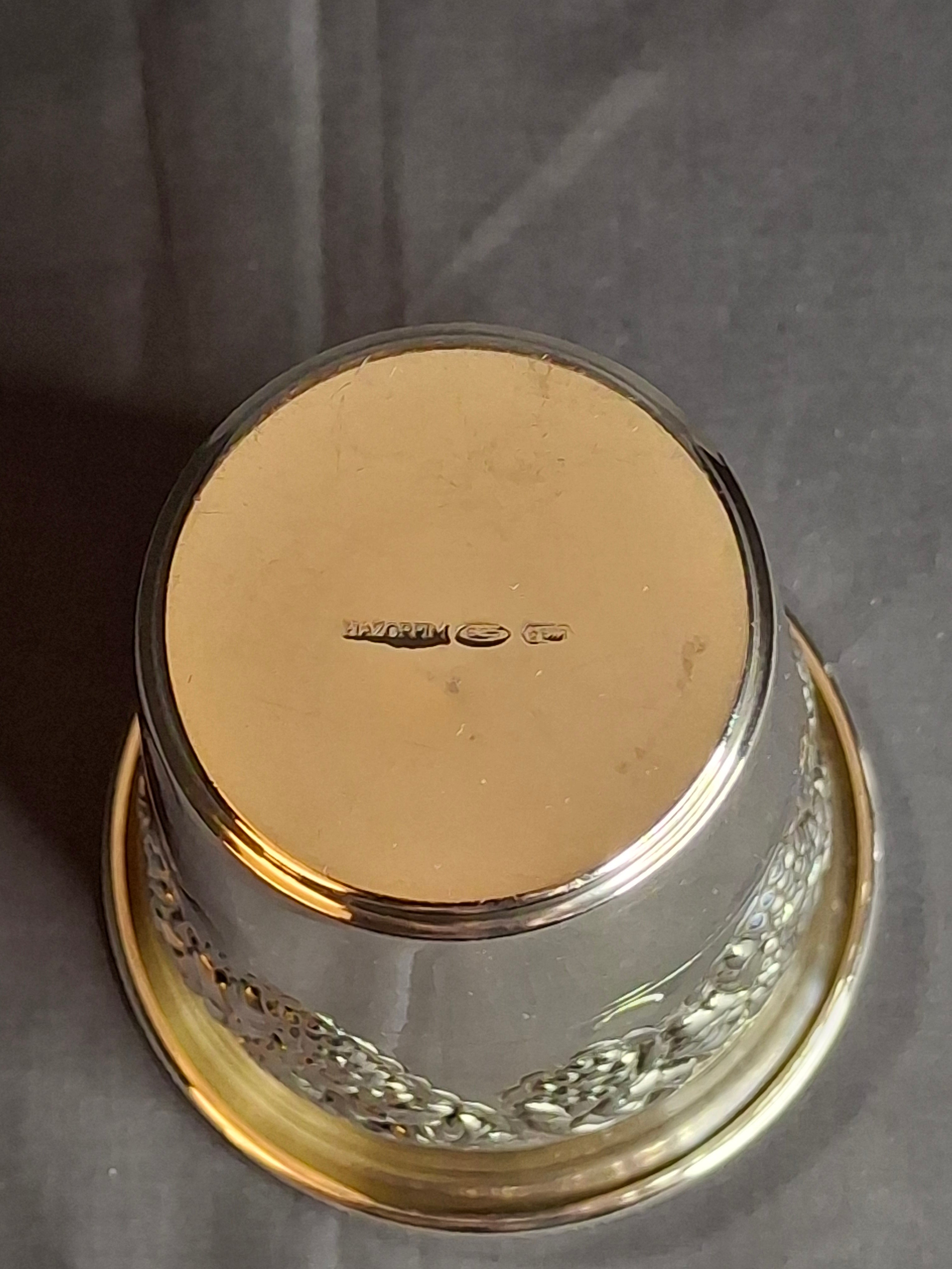 Vintage Hazorfim Sterling Silver Kiddush Cup Grape Motif Gold Wash Interior 47g