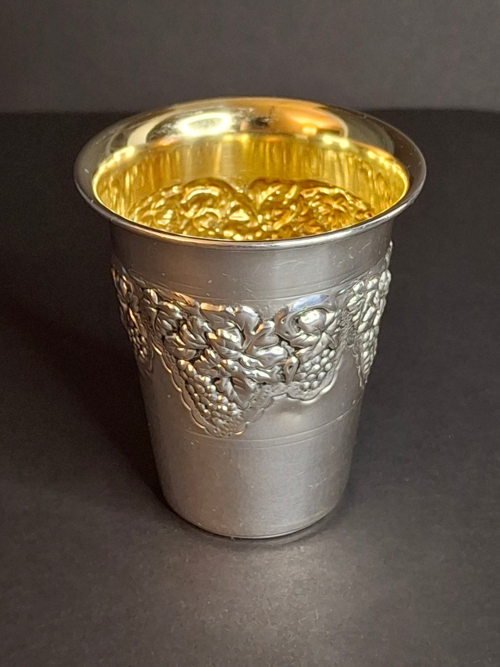 Vintage Hazorfim Sterling Silver Kiddush Cup Grape Motif Gold Wash Interior 47g
