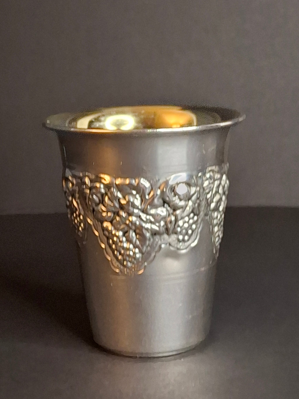 Vintage Hazorfim Sterling Silver Kiddush Cup Grape Motif Gold Wash Interior 47g