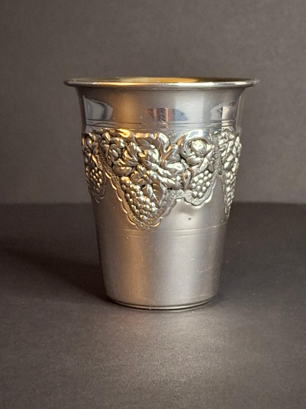 Vintage Hazorfim Sterling Silver Kiddush Cup Grape Motif Gold Wash Interior 47g