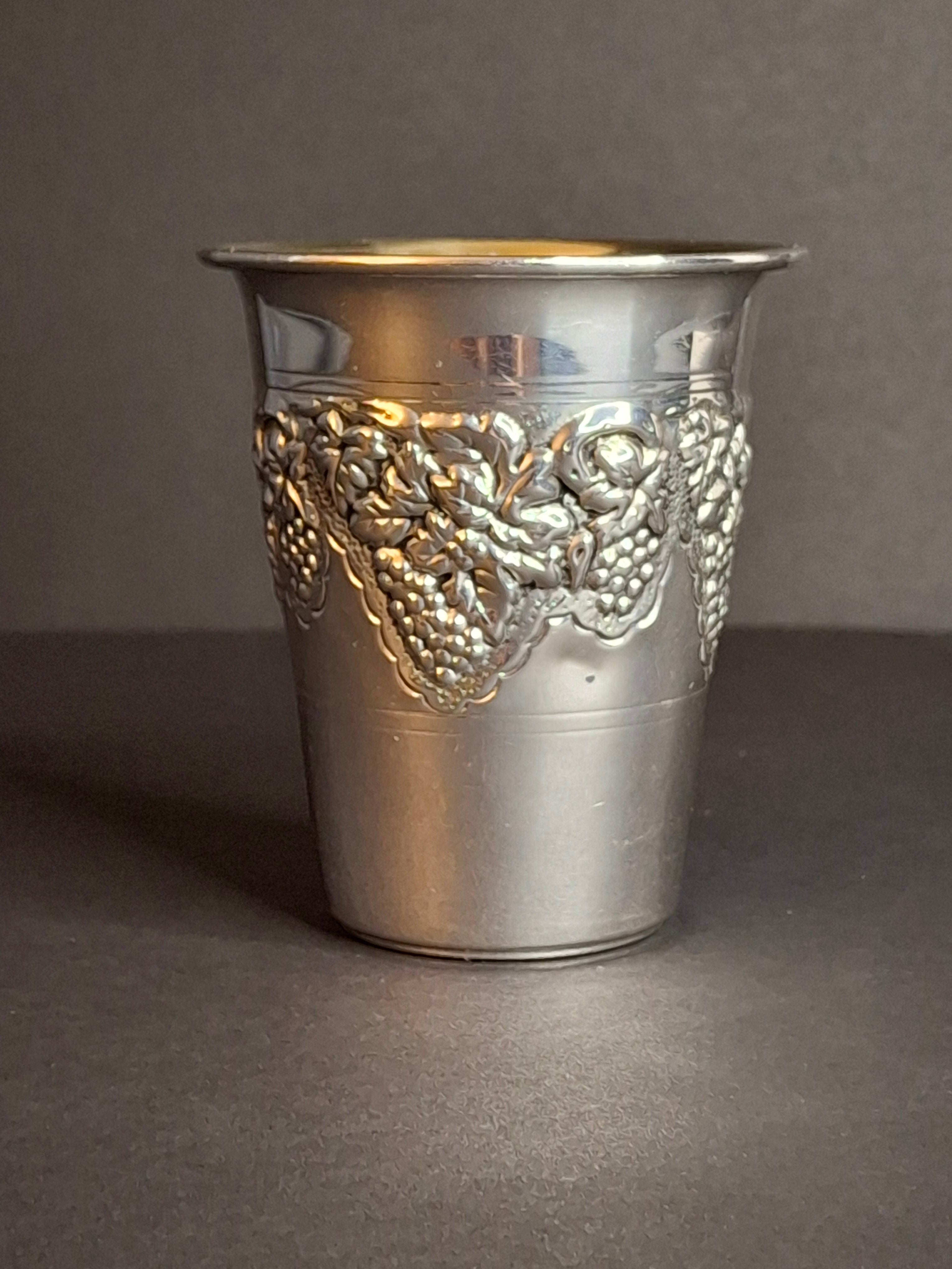 Vintage Hazorfim Sterling Silver Kiddush Cup Grape Motif Gold Wash Interior 47g
