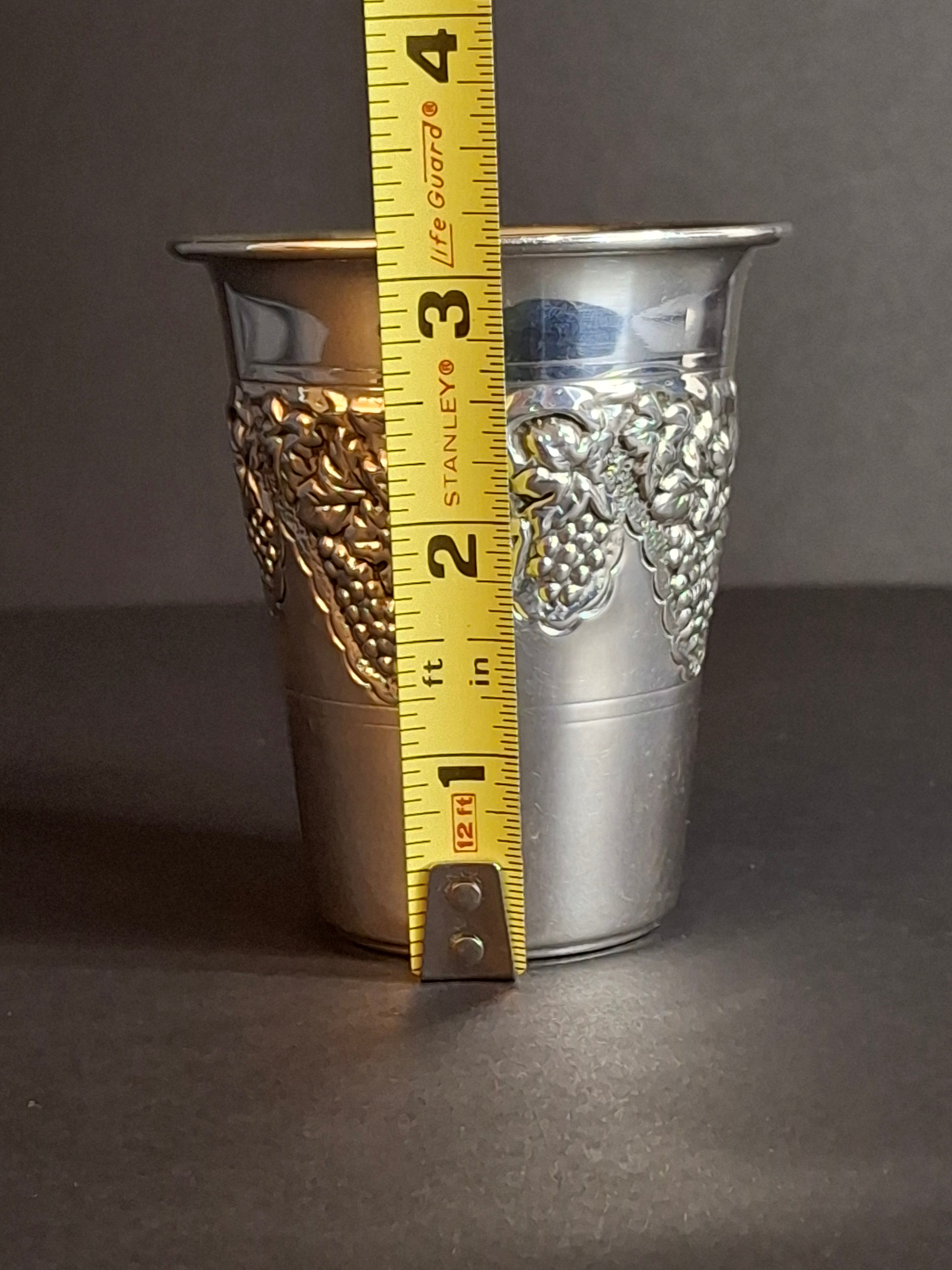 Vintage Hazorfim Sterling Silver Kiddush Cup Grape Motif Gold Wash Interior 47g