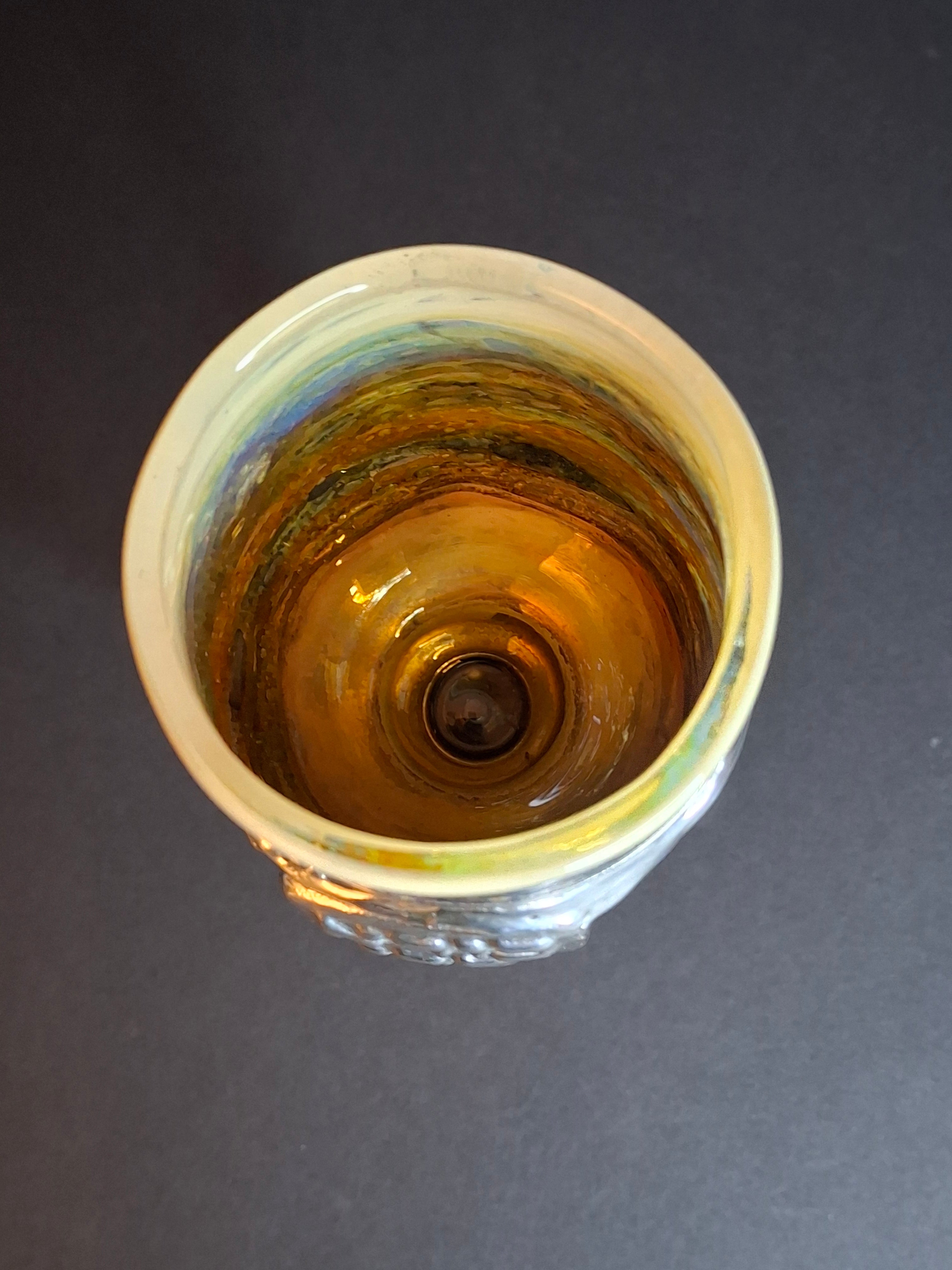 Handcrafted Sterling Silver & Iridescent Art Glass Kiddush Cup - "Borei P'ri Hagafen" Blessing - Judaica Gift