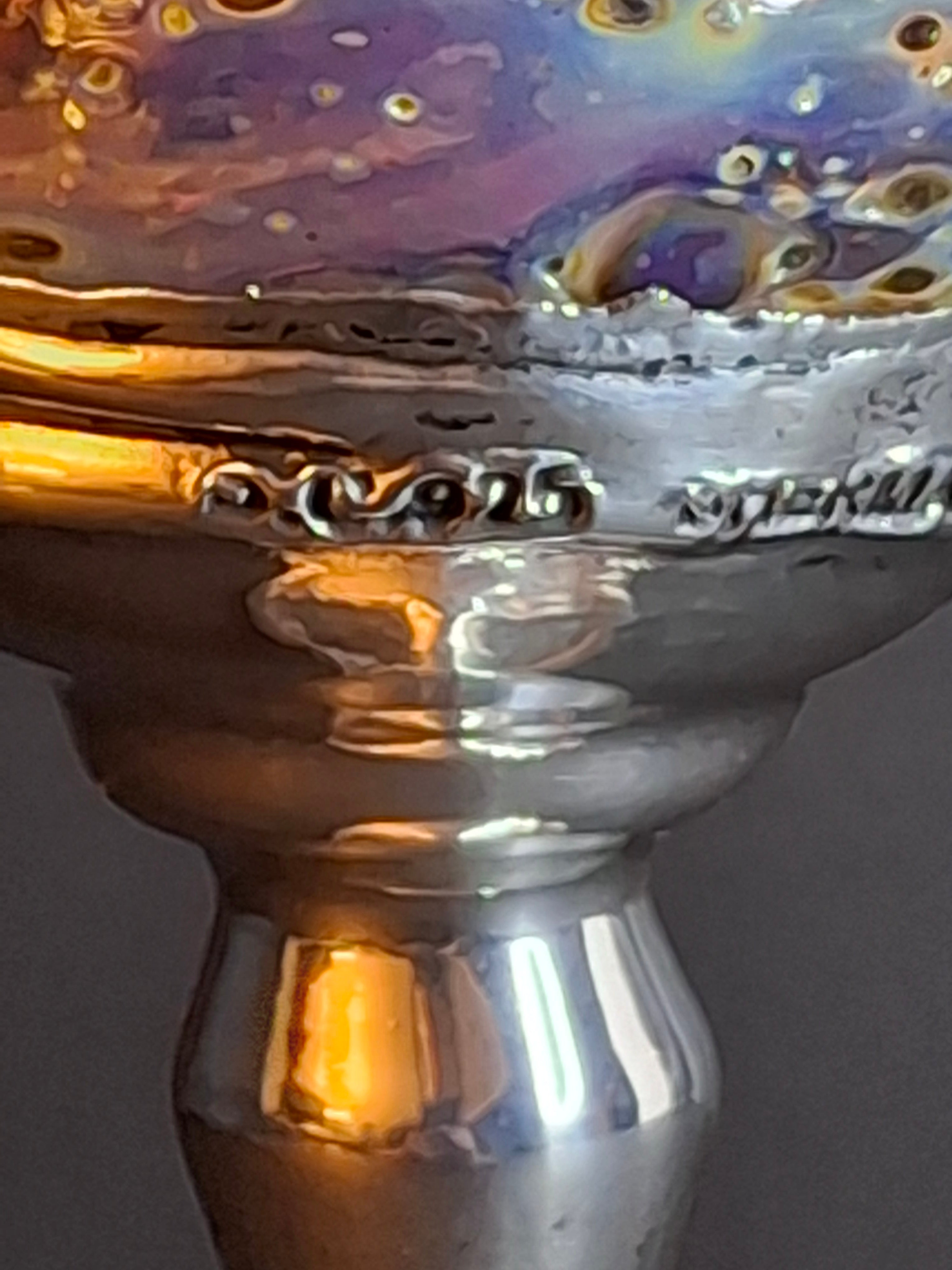 Handcrafted Sterling Silver & Iridescent Art Glass Kiddush Cup - "Borei P'ri Hagafen" Blessing - Judaica Gift