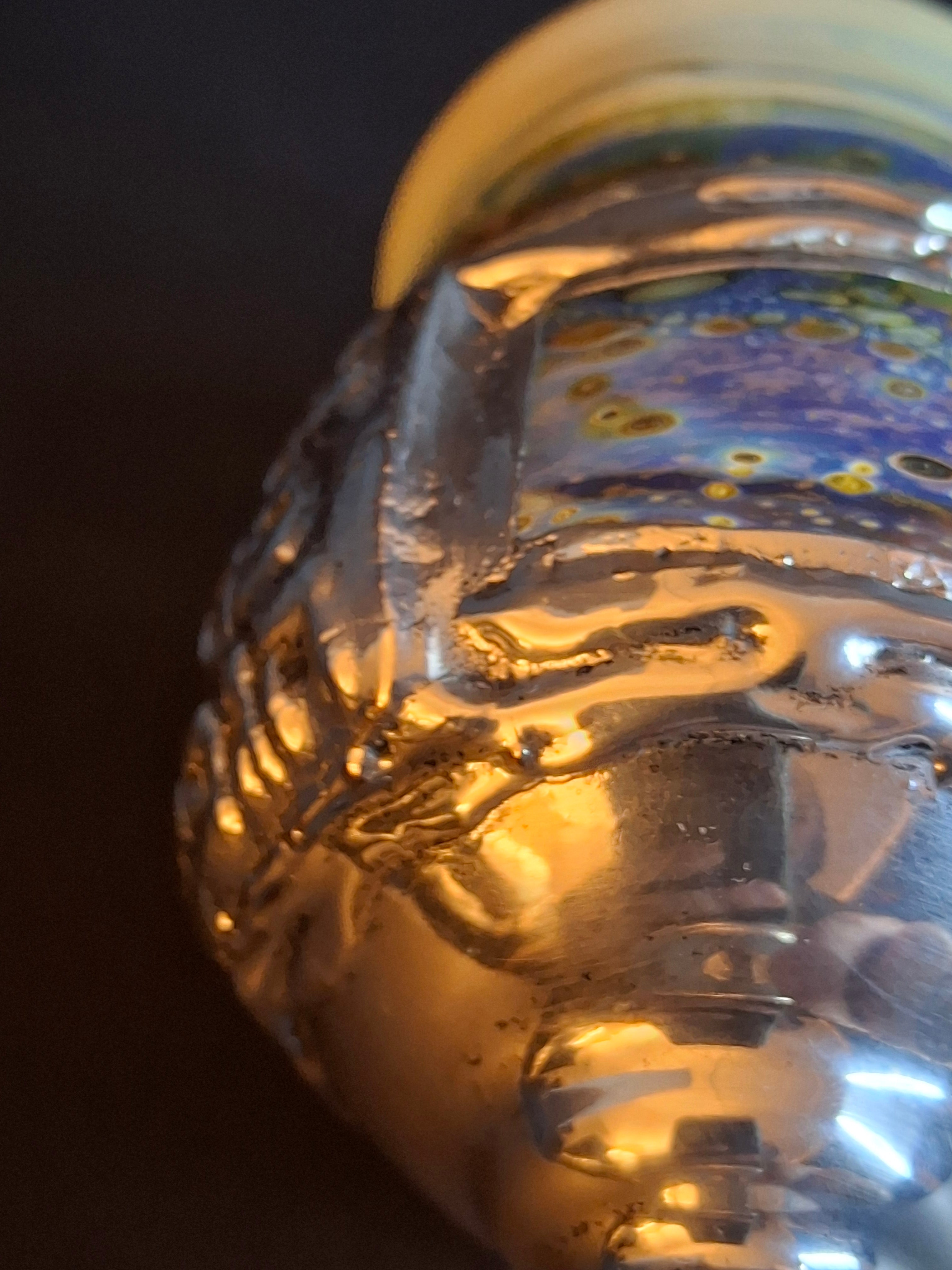 Handcrafted Sterling Silver & Iridescent Art Glass Kiddush Cup - "Borei P'ri Hagafen" Blessing - Judaica Gift