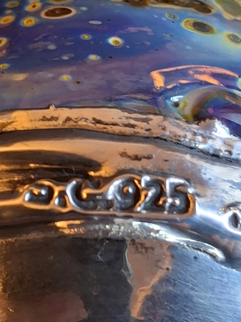 Handcrafted Sterling Silver & Iridescent Art Glass Kiddush Cup - "Borei P'ri Hagafen" Blessing - Judaica Gift