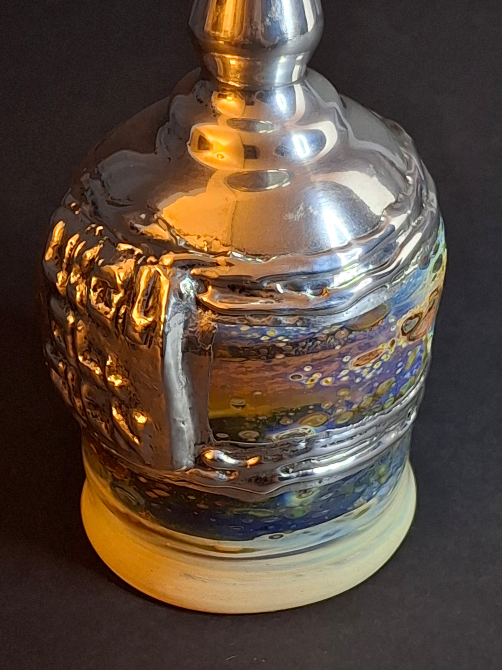 Handcrafted Sterling Silver & Iridescent Art Glass Kiddush Cup - "Borei P'ri Hagafen" Blessing - Judaica Gift