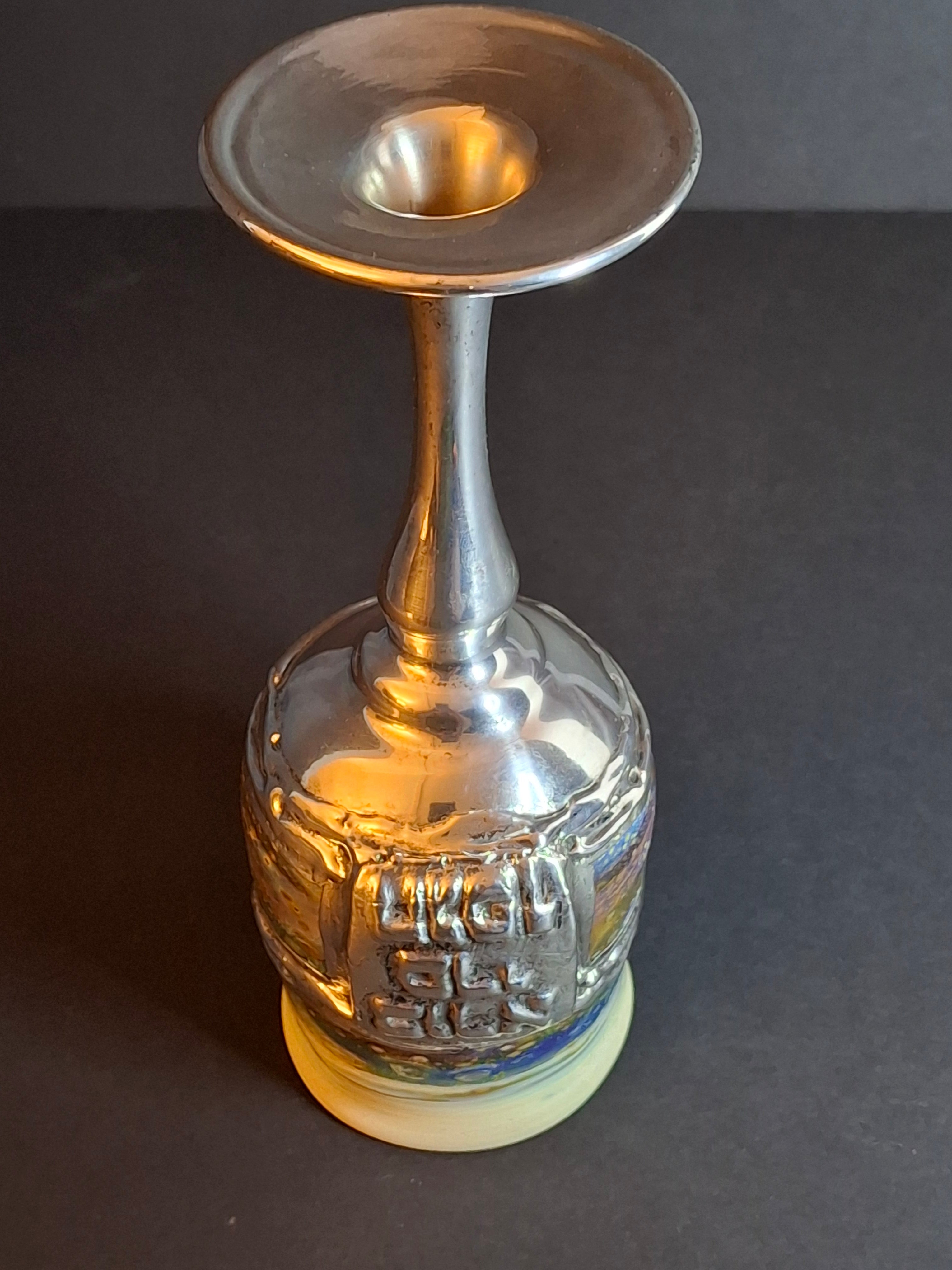 Handcrafted Sterling Silver & Iridescent Art Glass Kiddush Cup - "Borei P'ri Hagafen" Blessing - Judaica Gift