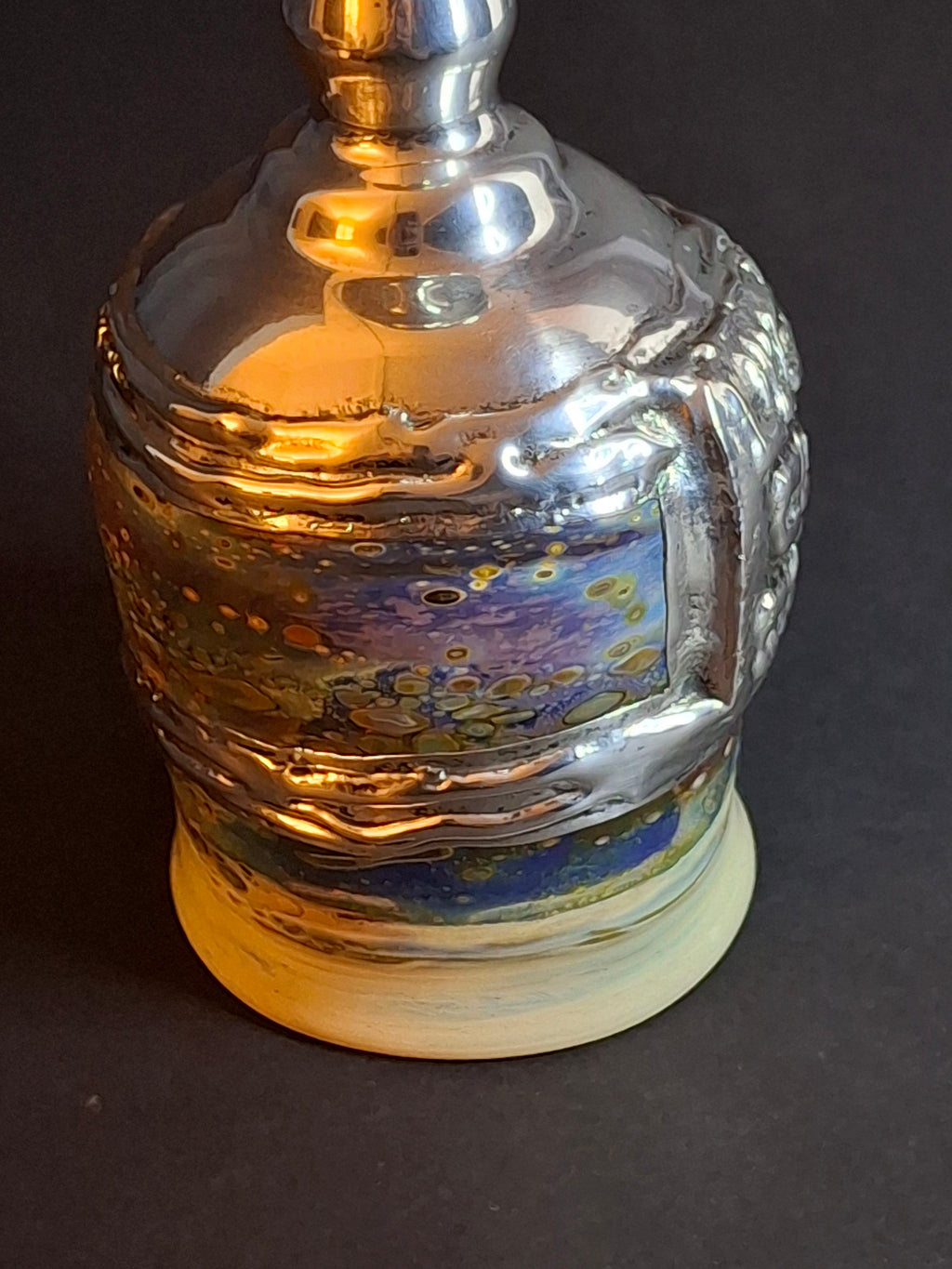 Handcrafted Sterling Silver & Iridescent Art Glass Kiddush Cup - "Borei P'ri Hagafen" Blessing - Judaica Gift