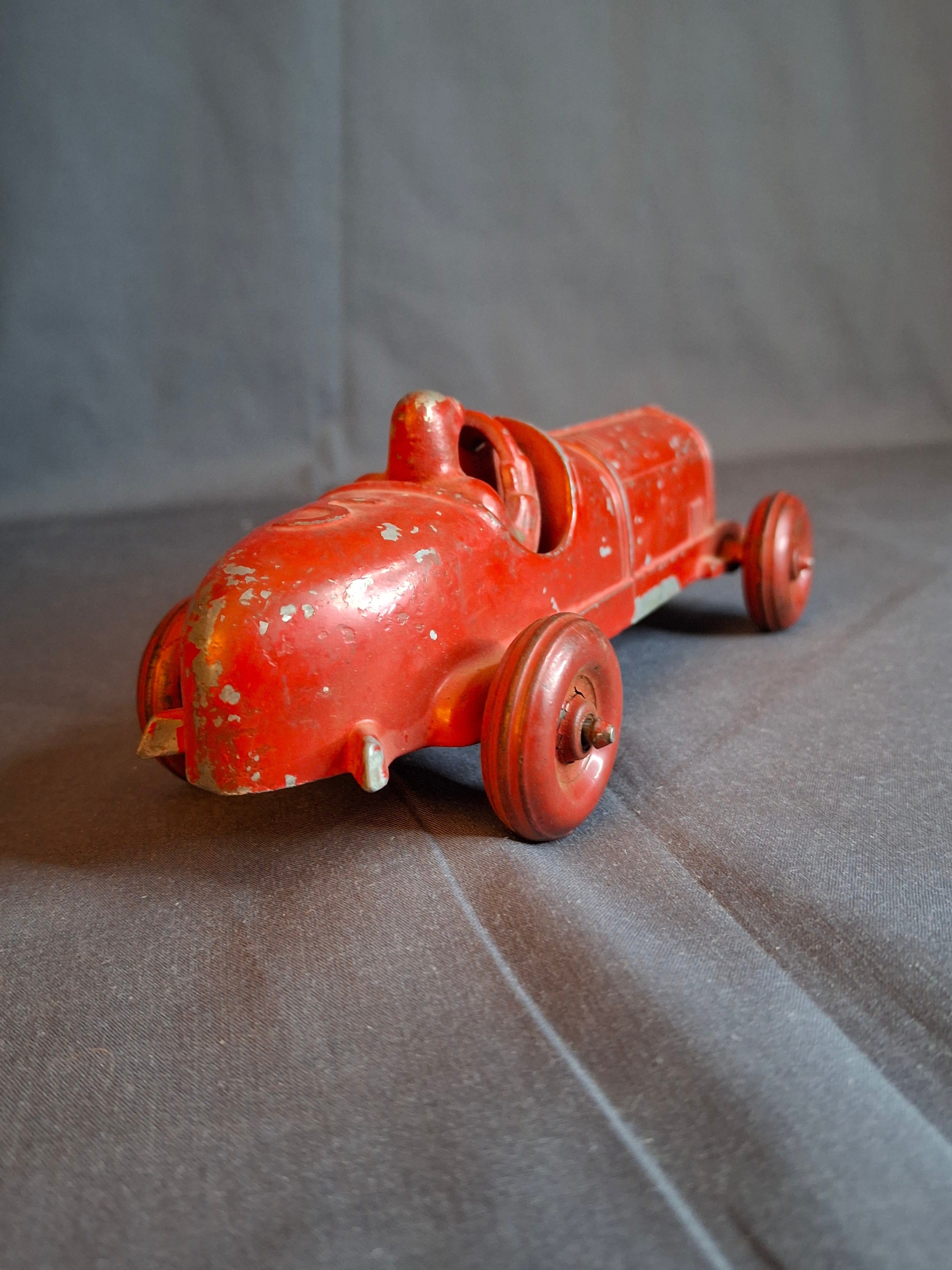 Vintage Hubley No 5 Race Car 157 Kiddie Toy Red Diecast Cast Iron Racer 7"