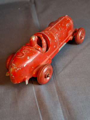 Vintage Hubley No 5 Race Car 157 Kiddie Toy Red Diecast Cast Iron Racer 7"