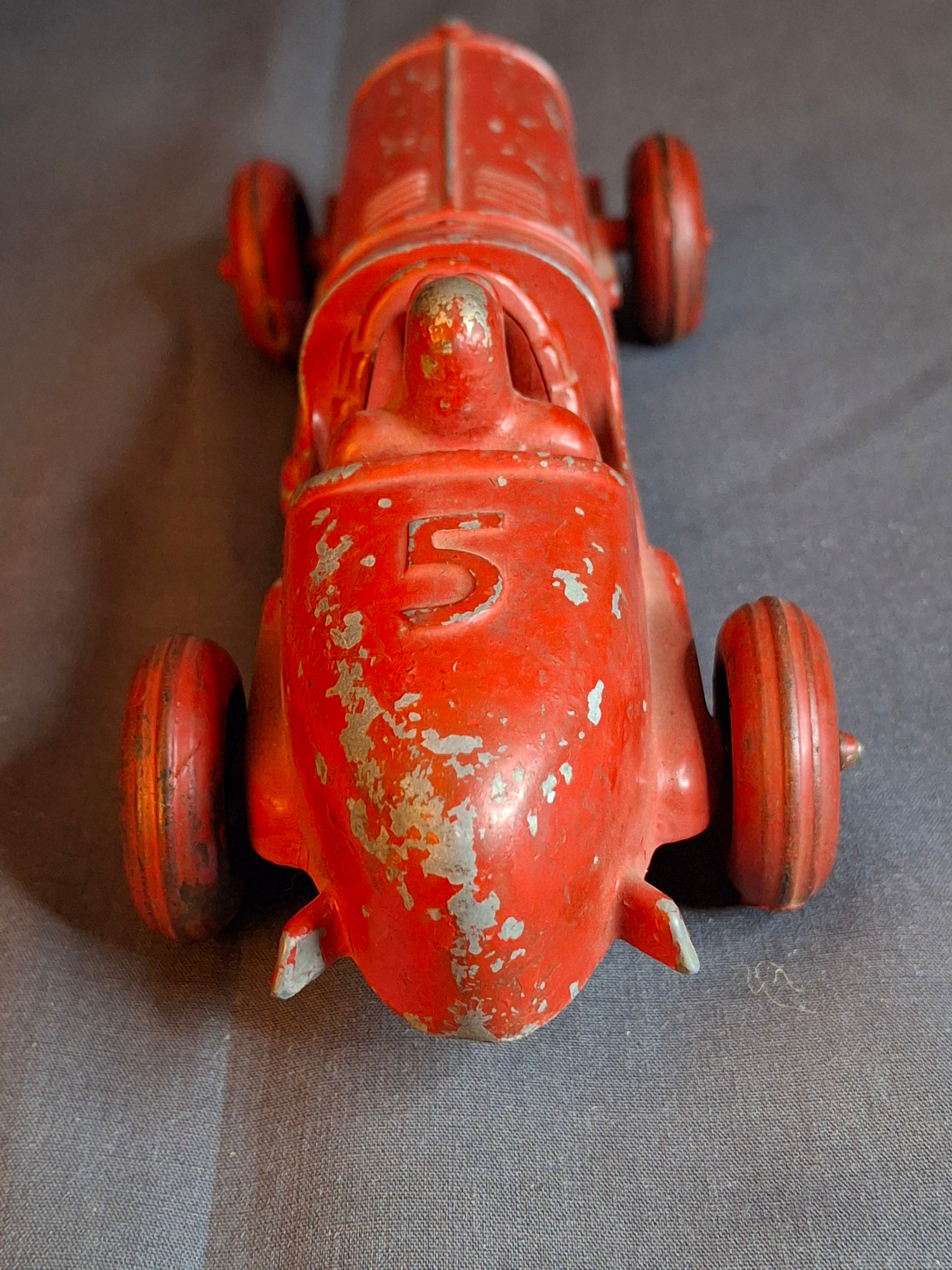 Vintage Hubley No 5 Race Car 157 Kiddie Toy Red Diecast Cast Iron Racer 7"
