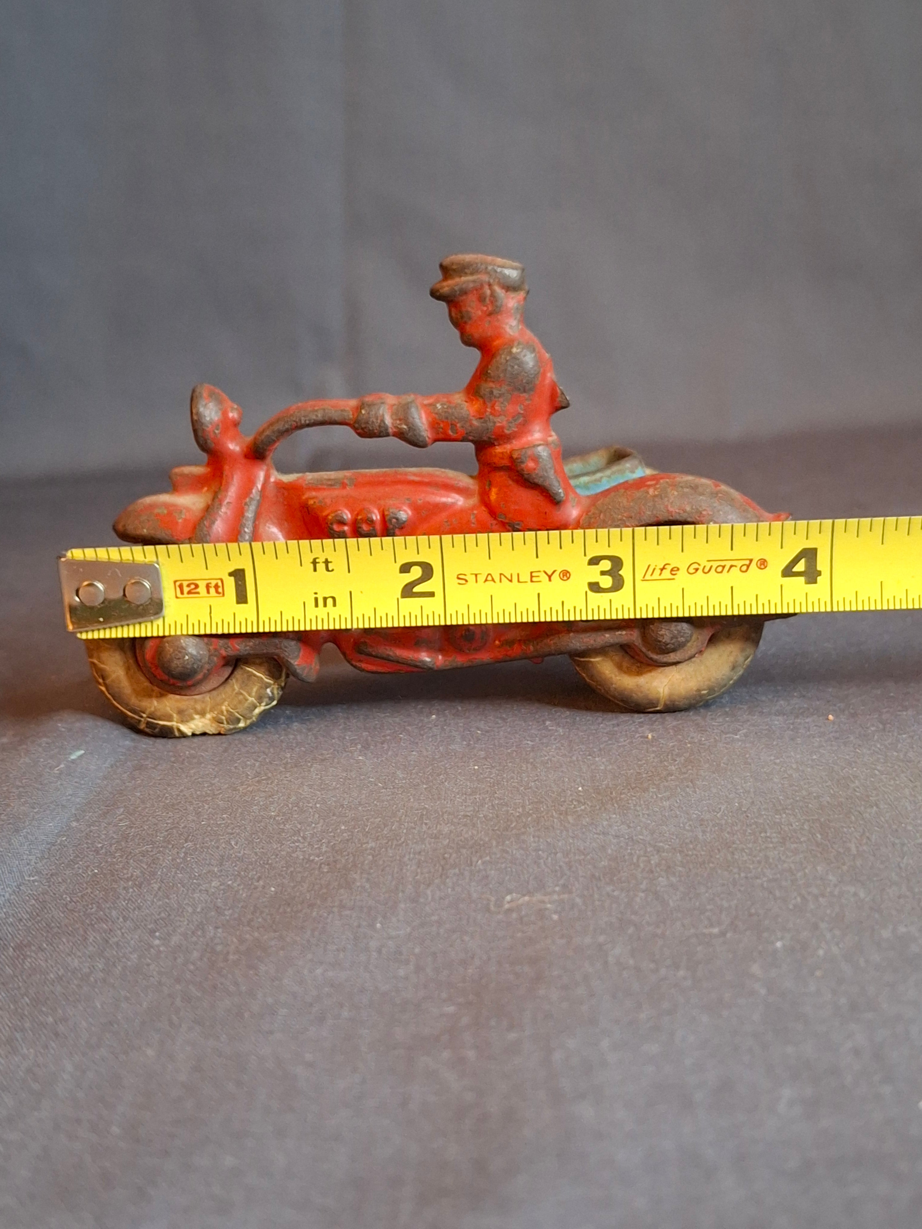 Vintage 1930s Hubley Cast Iron COP Police Motorcycle w/ Sidecar Toy 1724B Original Paint