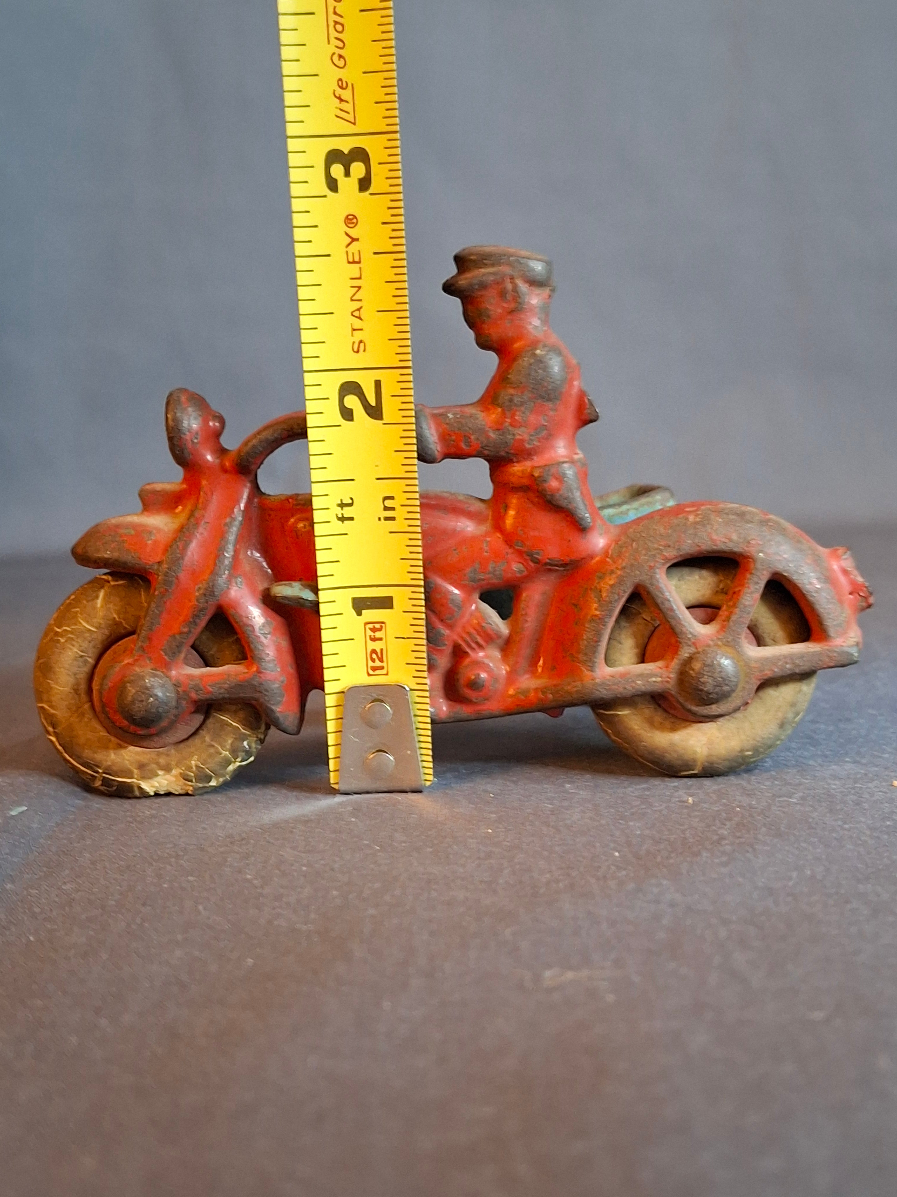 Vintage 1930s Hubley Cast Iron COP Police Motorcycle w/ Sidecar Toy 1724B Original Paint