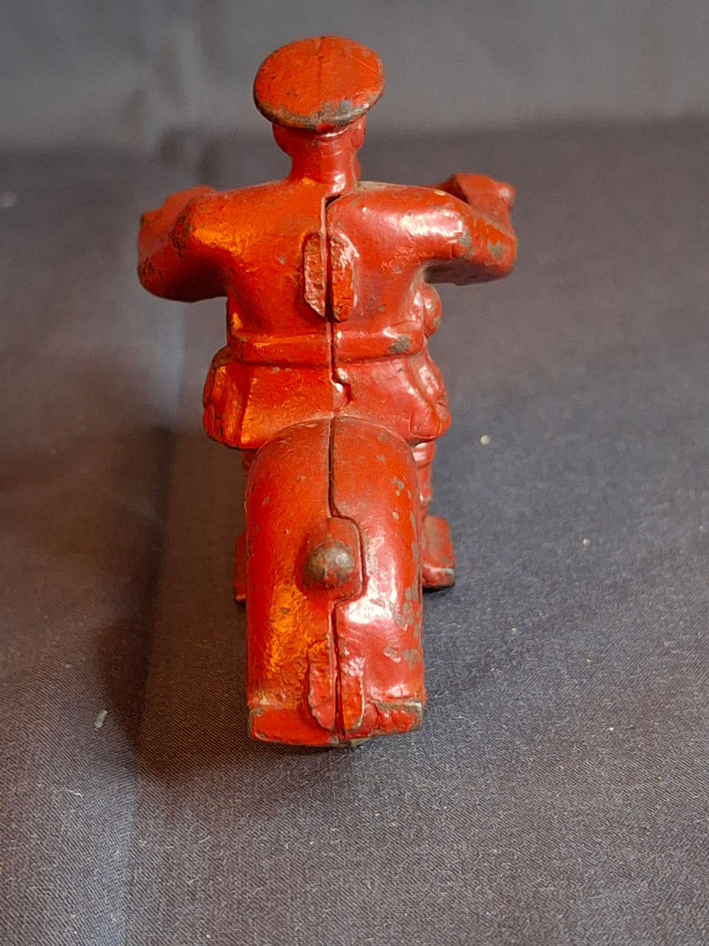 Antique 1930s Hubley Cast Iron Police Motorcycle Toy Red Cop Original Tires 4"