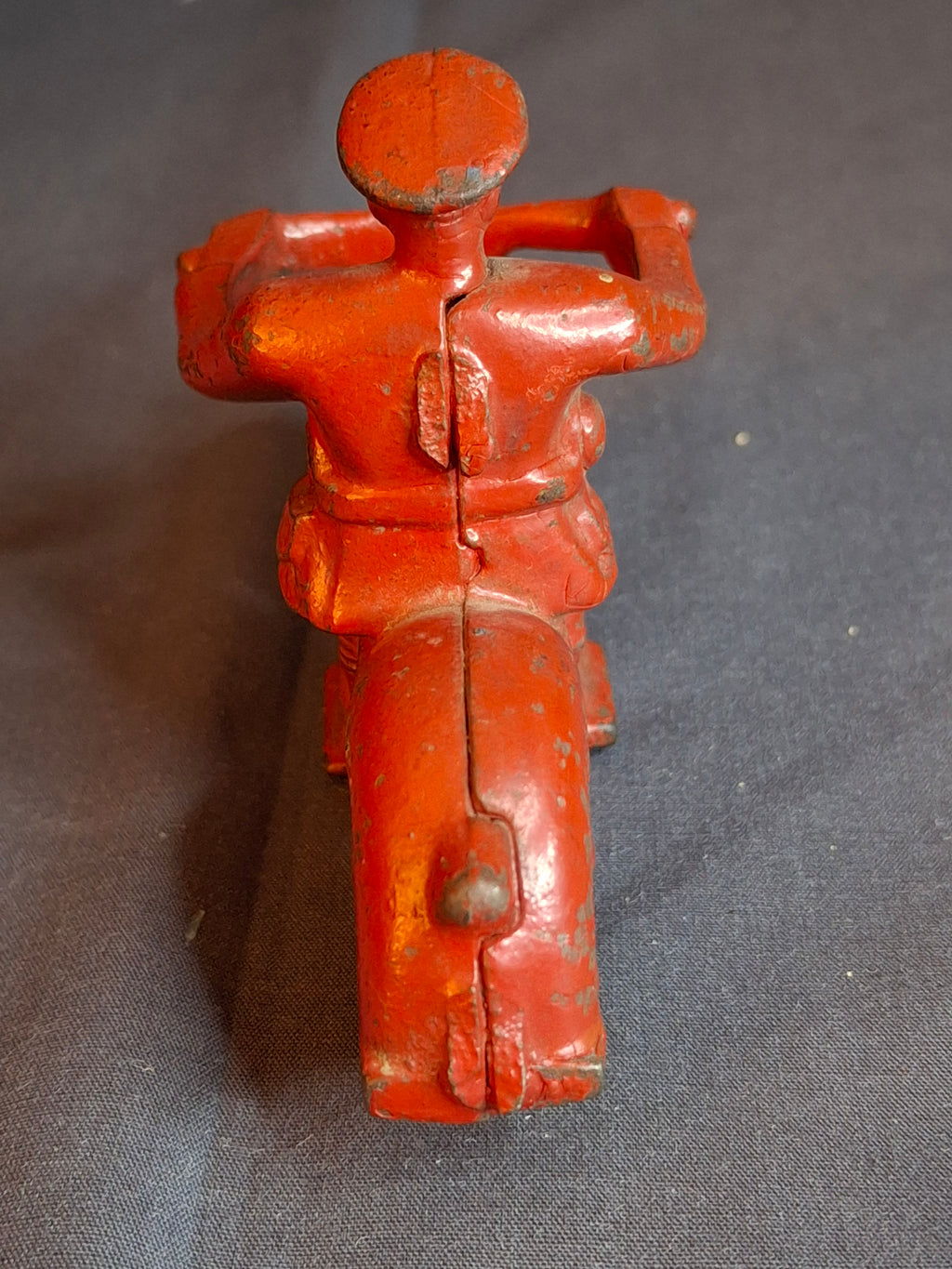 Antique 1930s Hubley Cast Iron Police Motorcycle Toy Red Cop Original Tires 4"