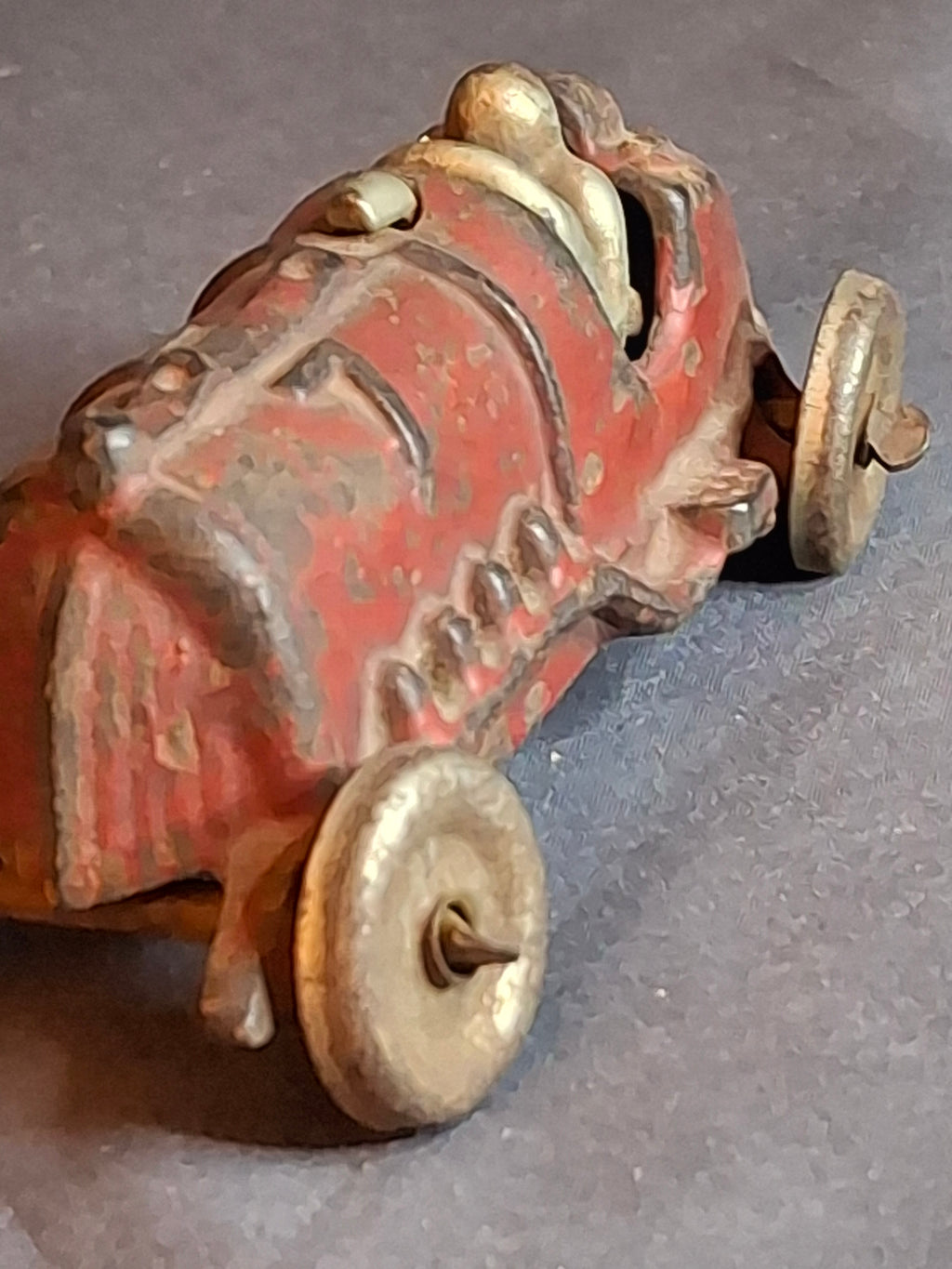 Antique Hubley Cast Iron Race Car No. 7 Vintage 1930s Toy Racer w/ Driver 5"