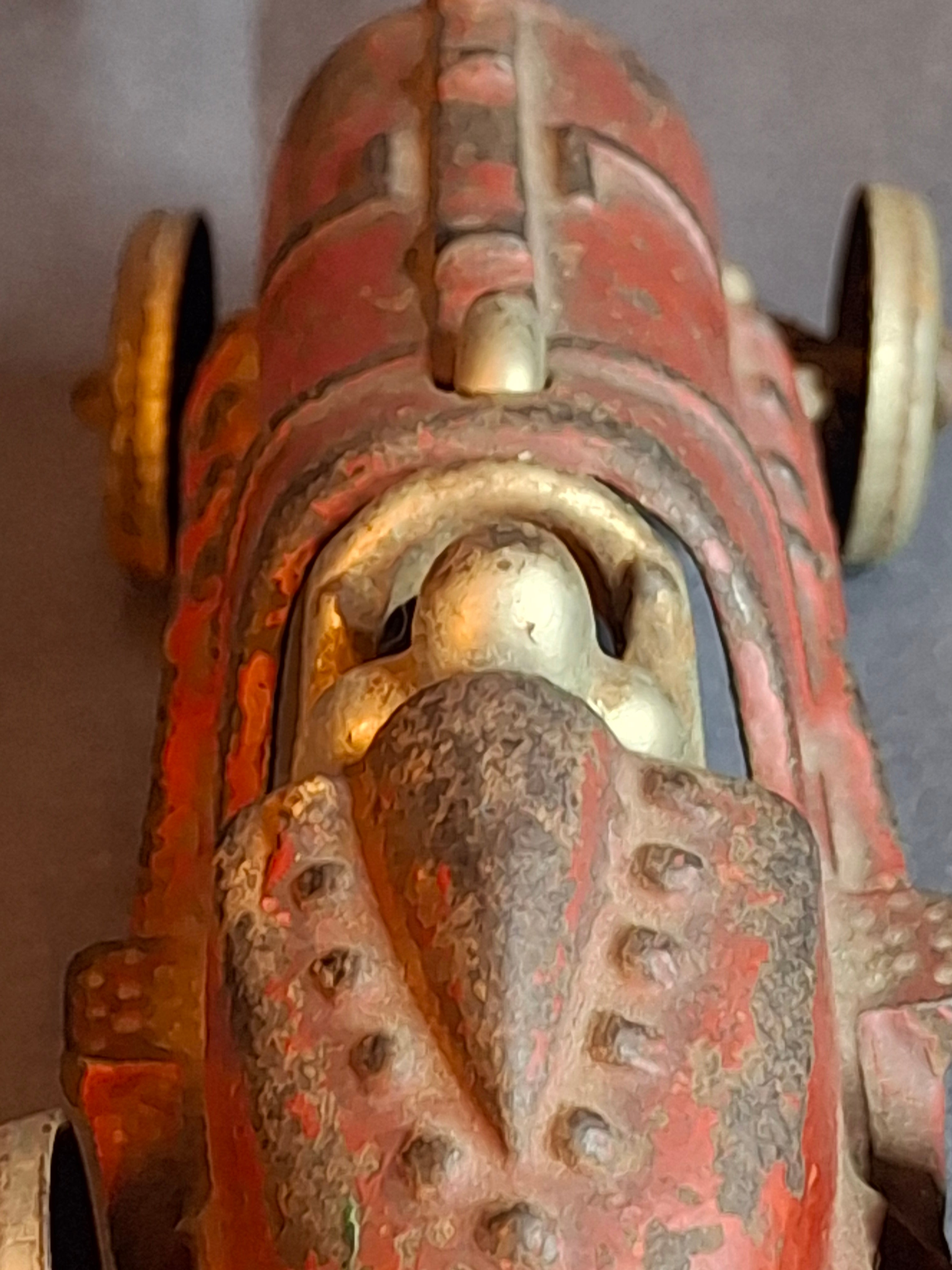 Antique Hubley Cast Iron Race Car No. 7 Vintage 1930s Toy Racer w/ Driver 5"