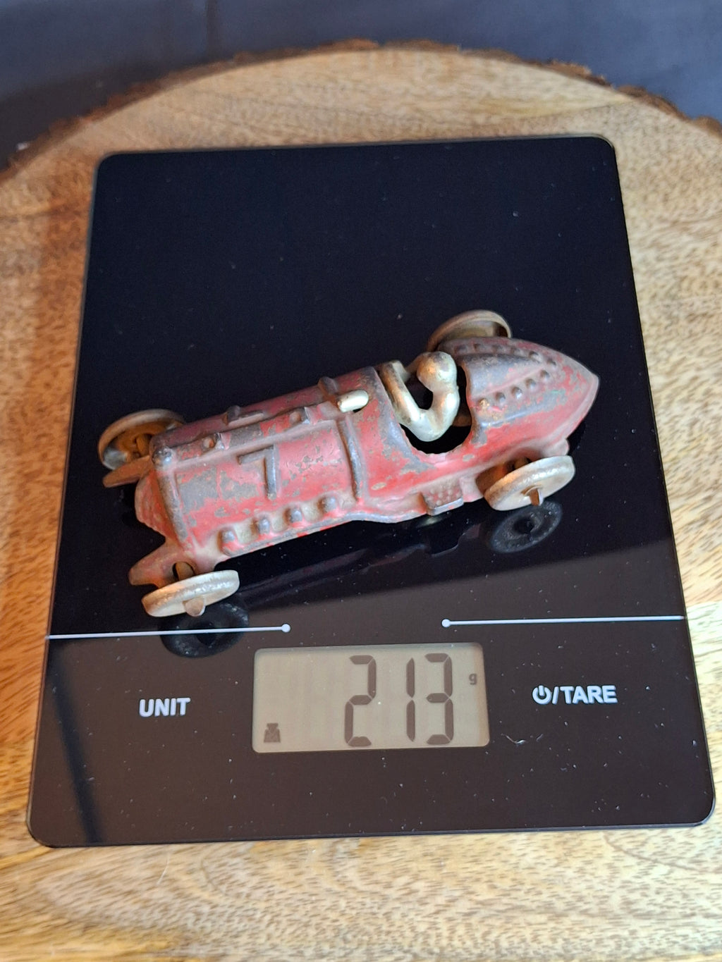Antique Hubley Cast Iron Race Car No. 7 Vintage 1930s Toy Racer w/ Driver 5"