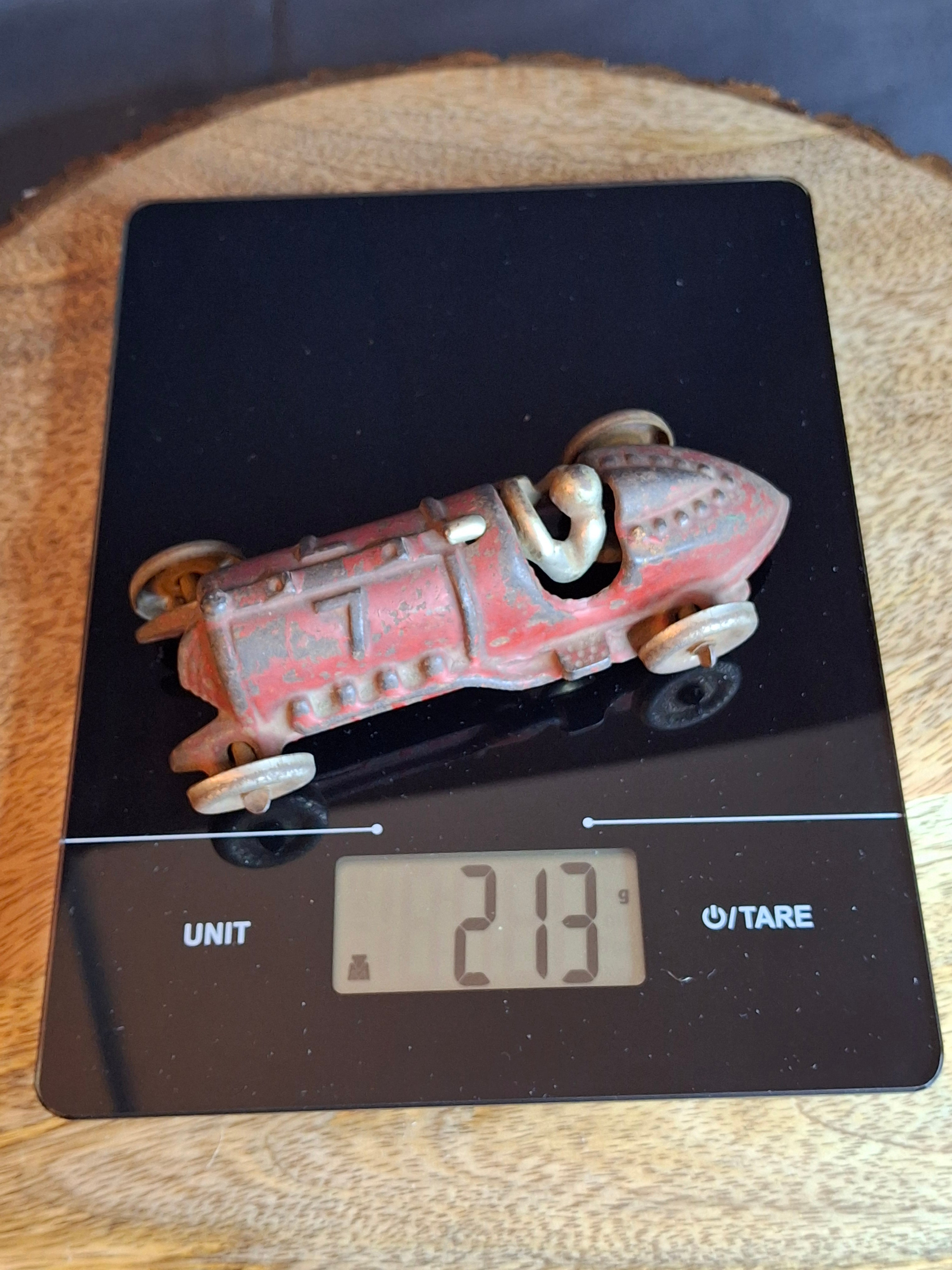 Antique Hubley Cast Iron Race Car No. 7 Vintage 1930s Toy Racer w/ Driver 5"