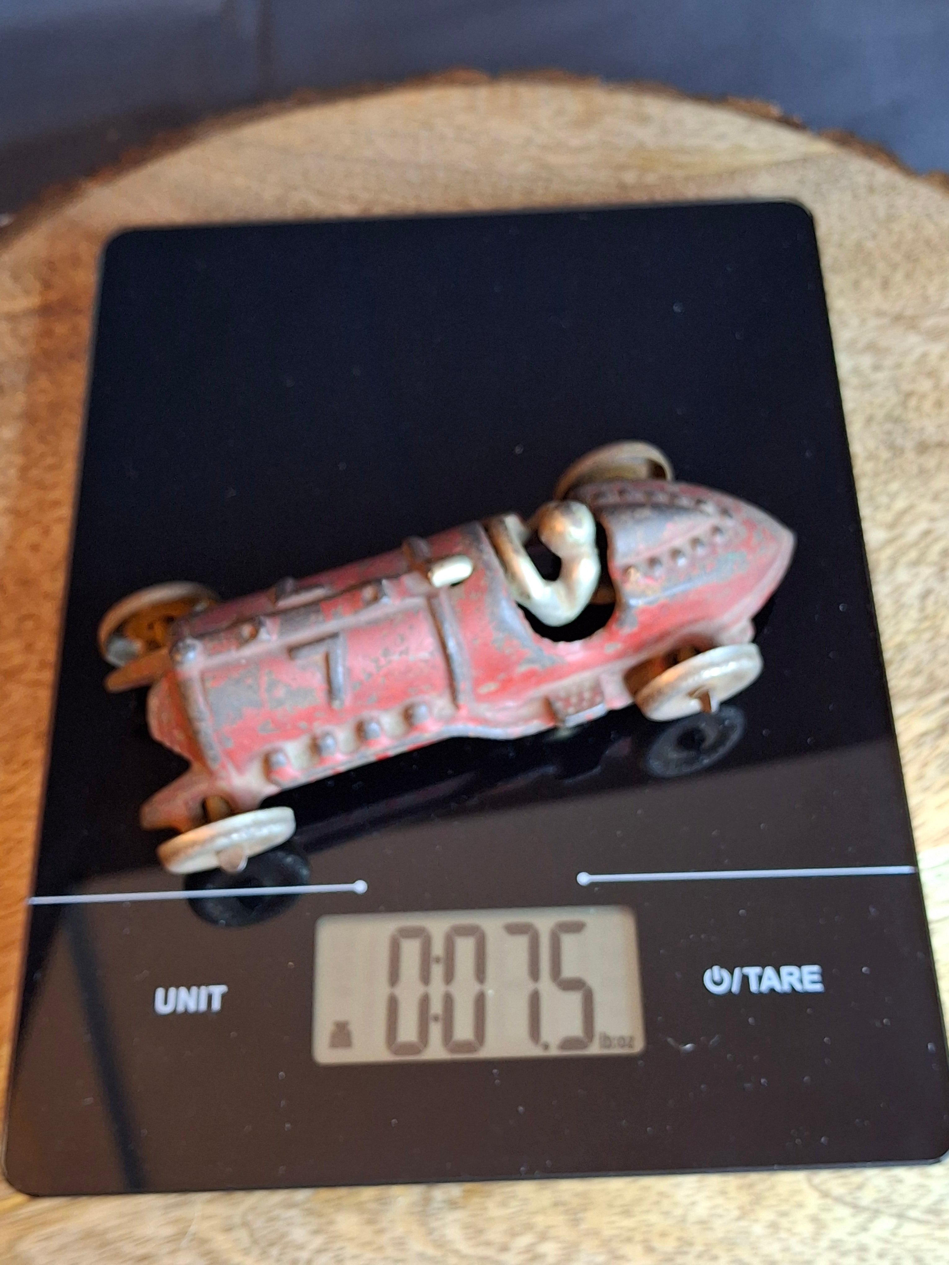 Antique Hubley Cast Iron Race Car No. 7 Vintage 1930s Toy Racer w/ Driver 5"