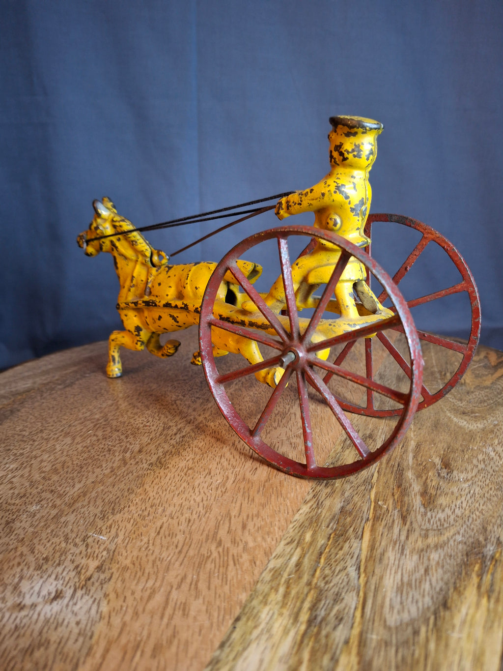 Antique Hubley Cast Iron Horse Sulky Toy Cart Driver Yellow Red Wheels C. 1920s