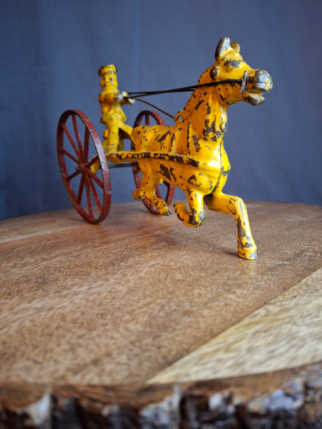Antique Hubley Cast Iron Horse Sulky Toy Cart Driver Yellow Red Wheels C. 1920s