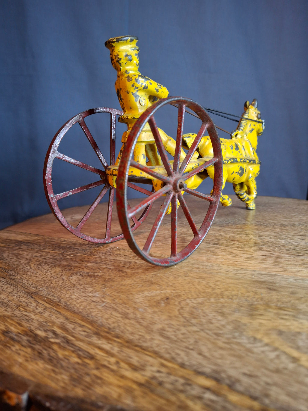 Antique Hubley Cast Iron Horse Sulky Toy Cart Driver Yellow Red Wheels C. 1920s