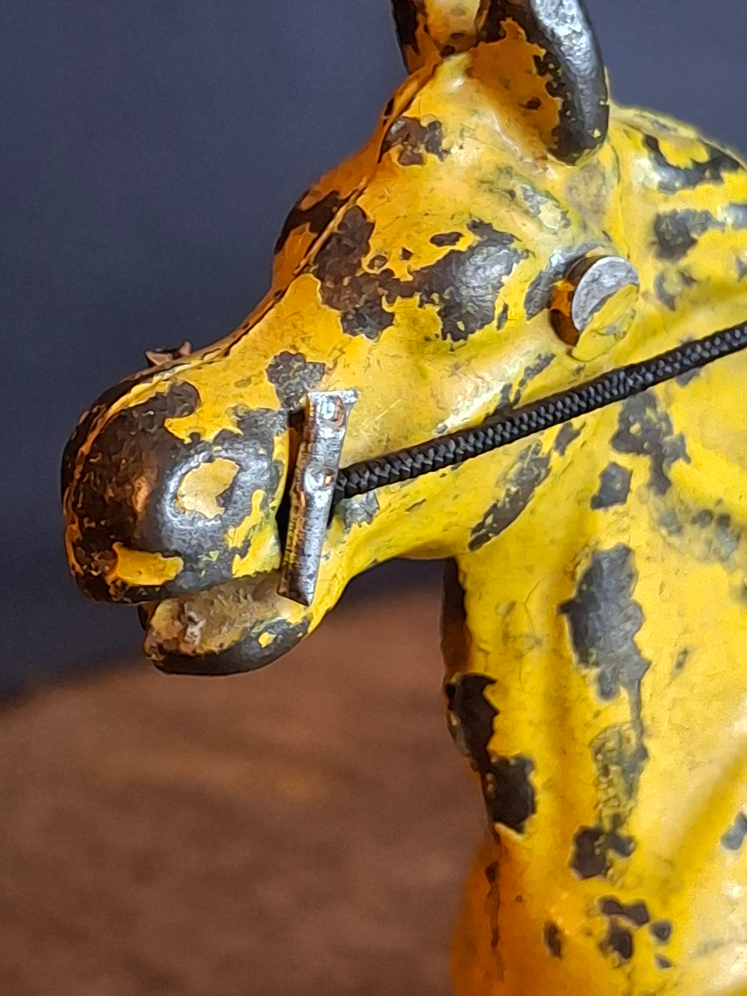 Antique Hubley Cast Iron Horse Sulky Toy Cart Driver Yellow Red Wheels C. 1920s