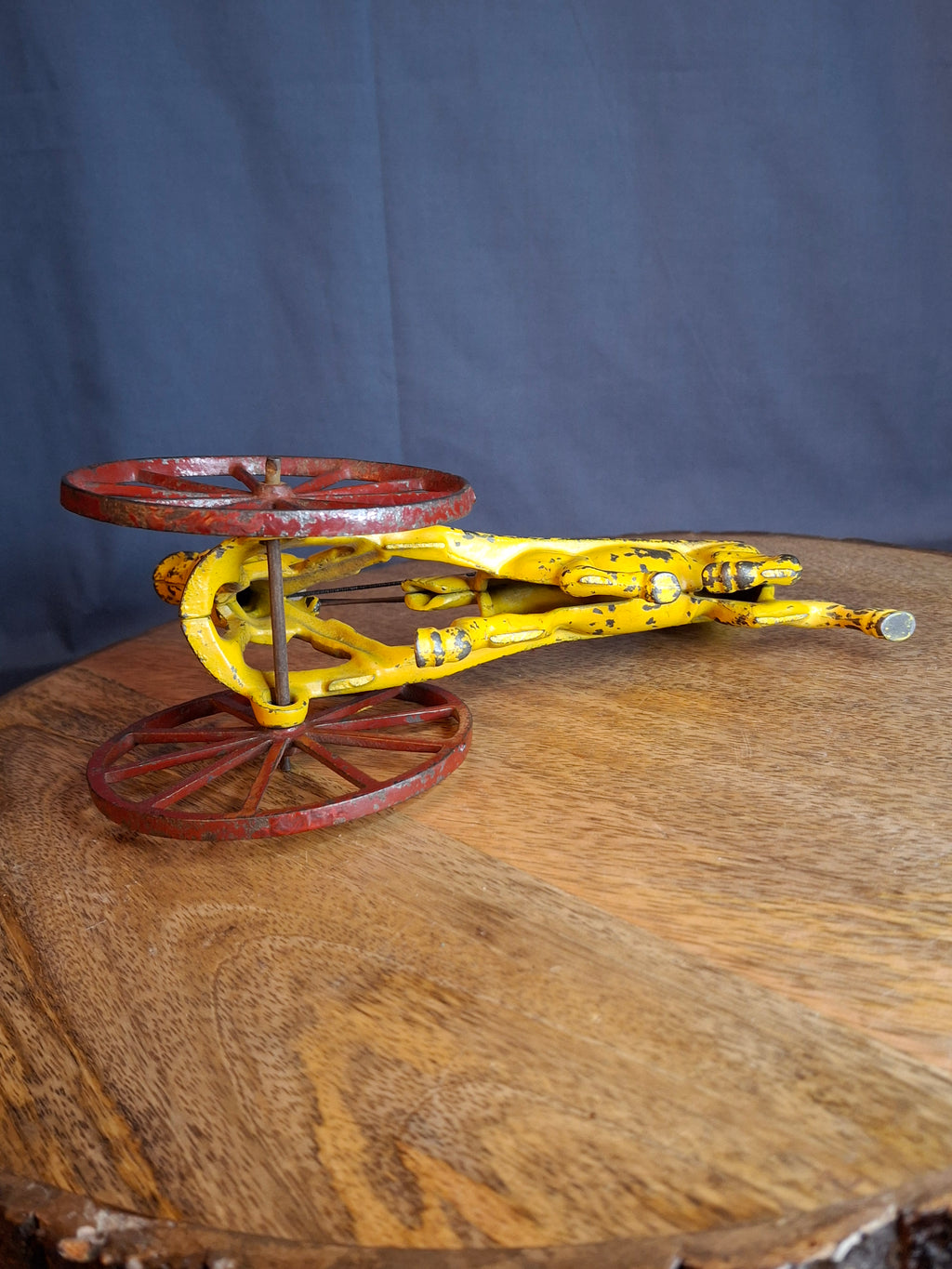 Antique Hubley Cast Iron Horse Sulky Toy Cart Driver Yellow Red Wheels C. 1920s