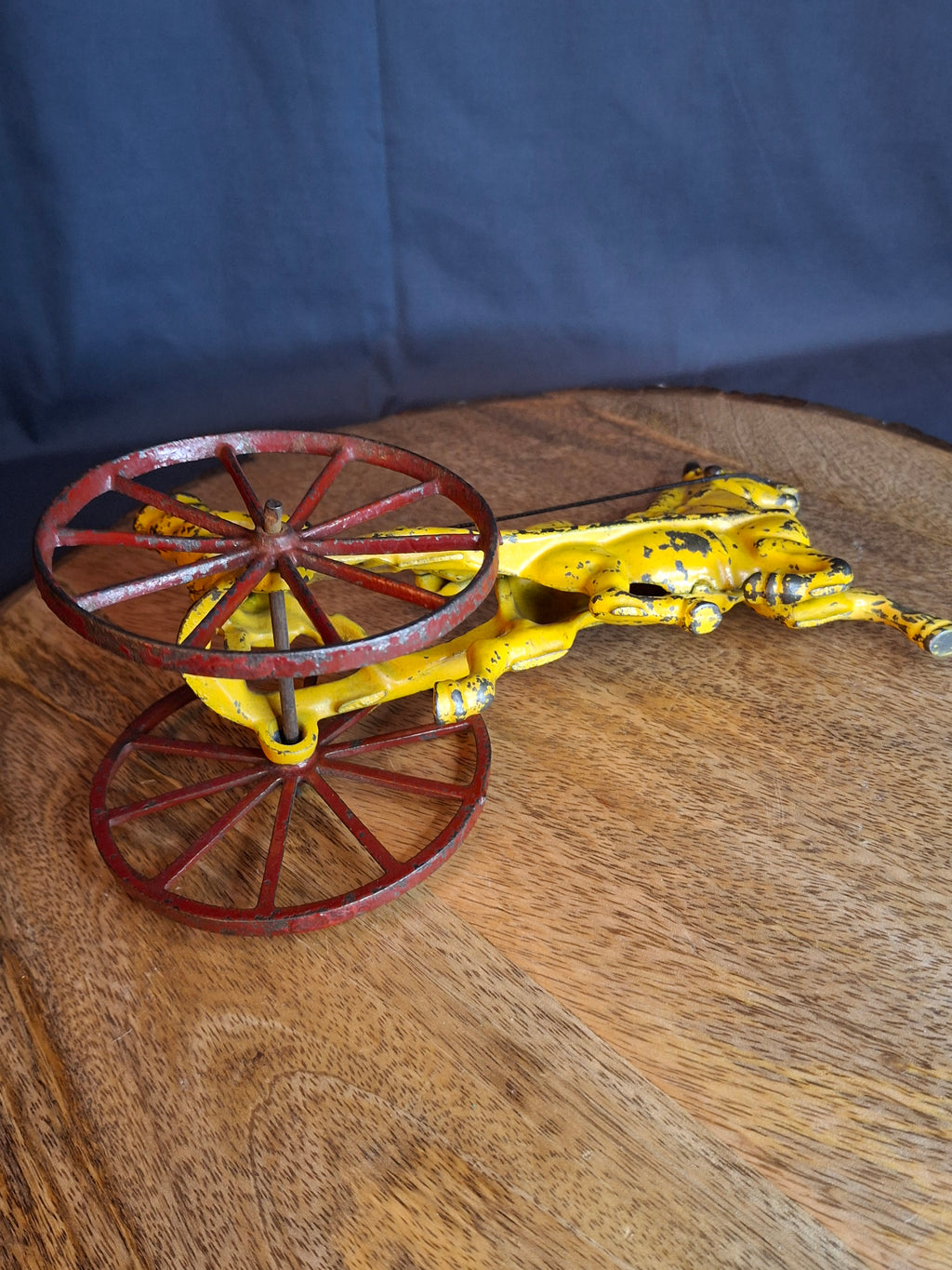 Antique Hubley Cast Iron Horse Sulky Toy Cart Driver Yellow Red Wheels C. 1920s