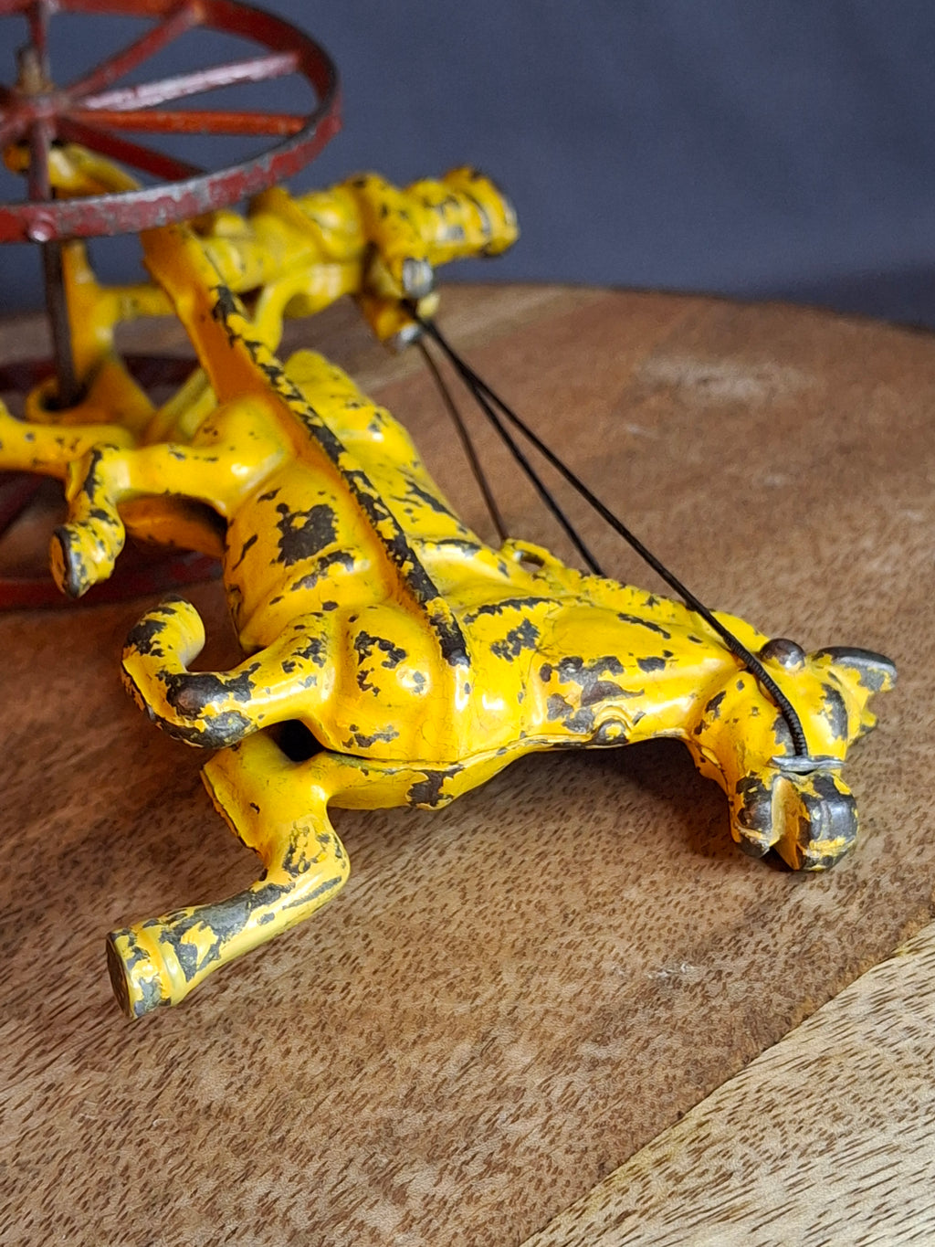 Antique Hubley Cast Iron Horse Sulky Toy Cart Driver Yellow Red Wheels C. 1920s