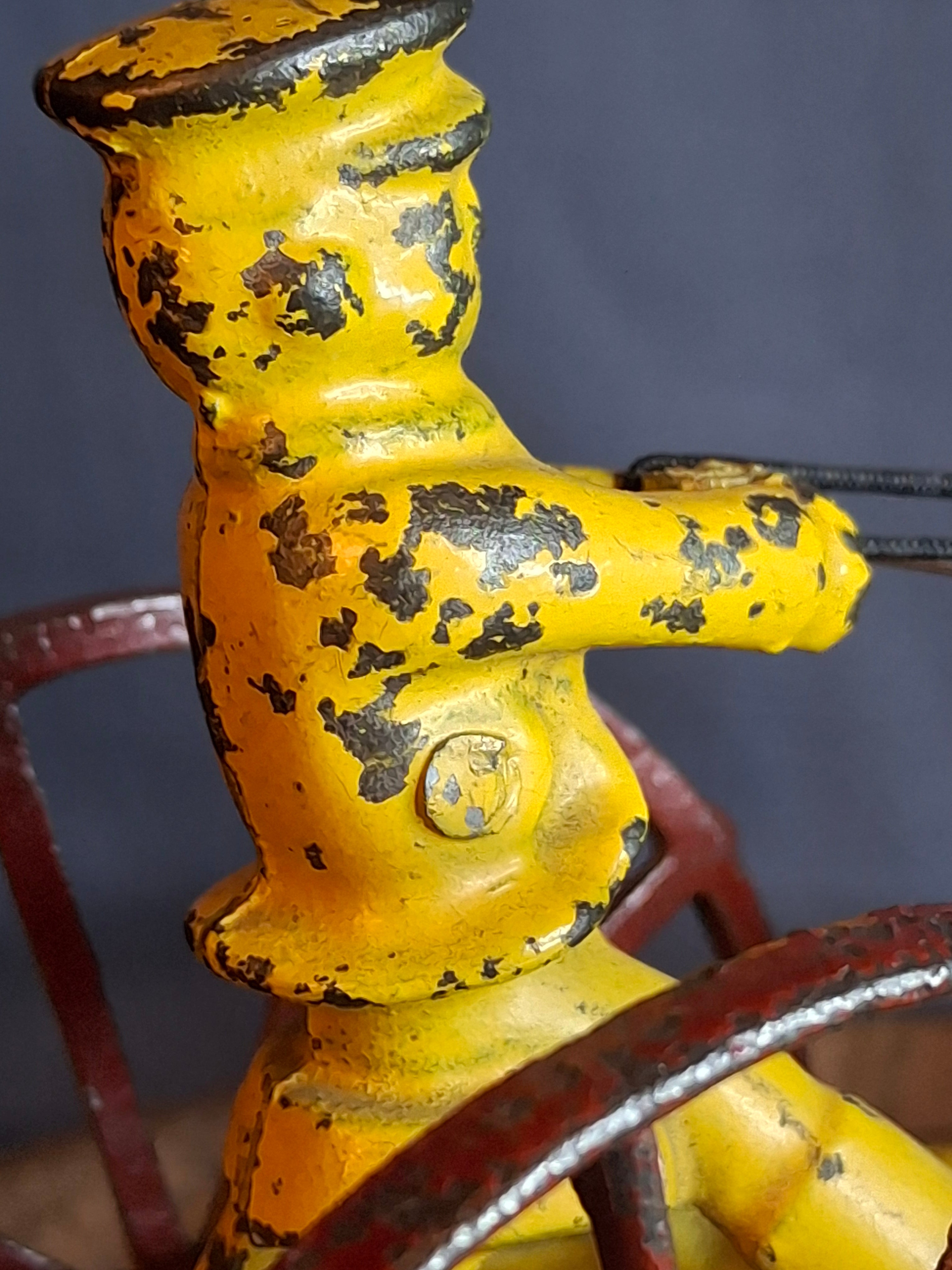Antique Hubley Cast Iron Horse Sulky Toy Cart Driver Yellow Red Wheels C. 1920s