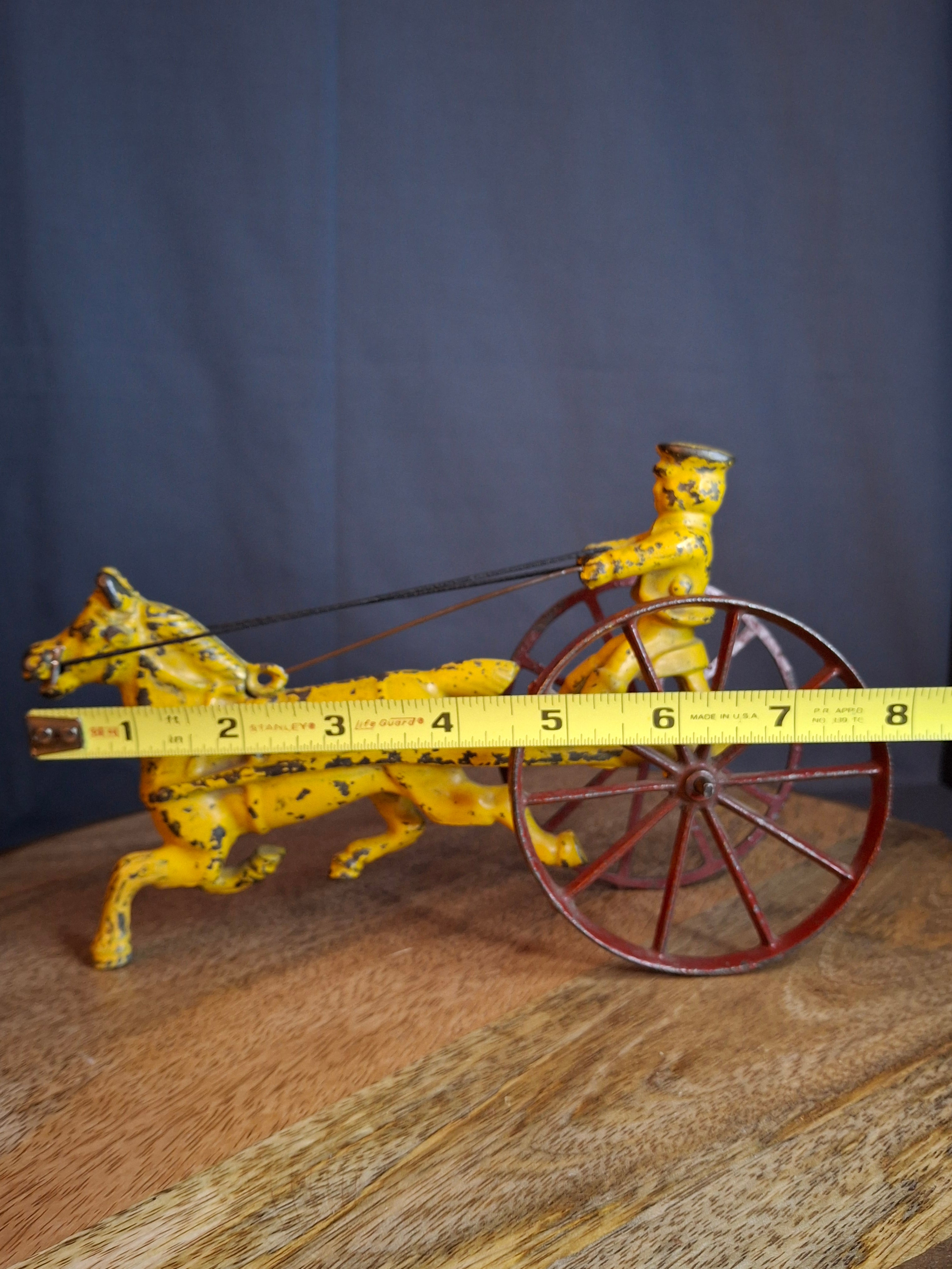 Antique Hubley Cast Iron Horse Sulky Toy Cart Driver Yellow Red Wheels C. 1920s