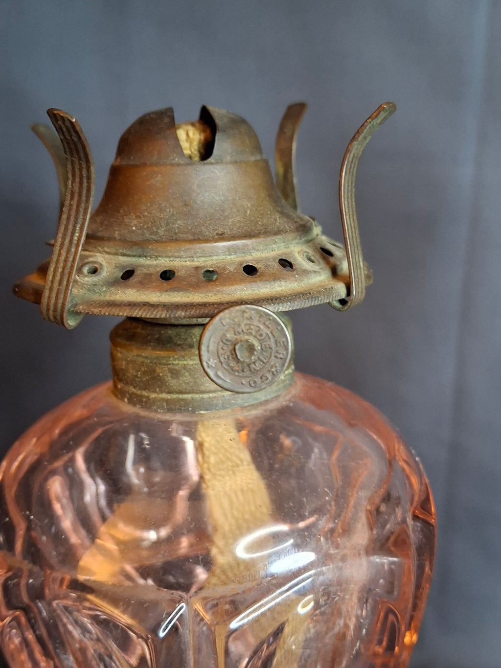 Vintage Pink Pressed Glass Kerosene Table Lamps - Matching Pair - 17" Tall