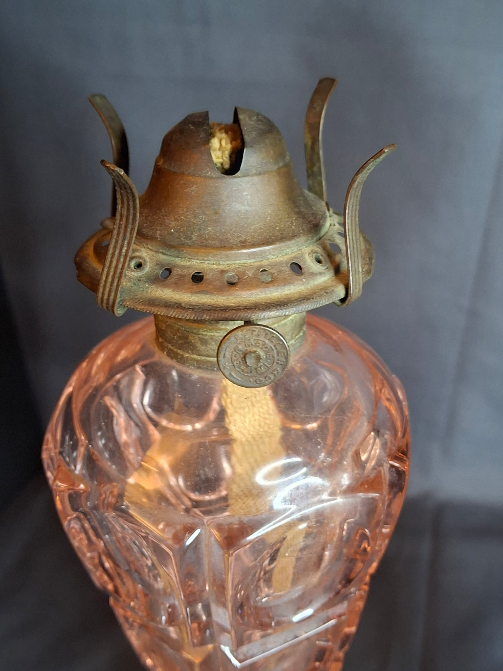 Vintage Pink Pressed Glass Kerosene Table Lamps - Matching Pair - 17" Tall