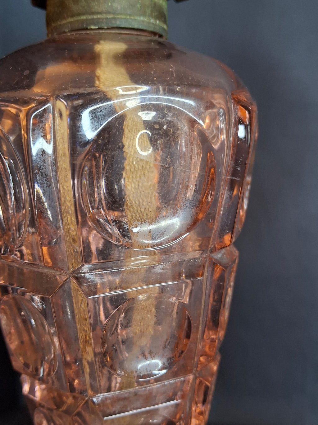 Vintage Pink Pressed Glass Kerosene Table Lamps - Matching Pair - 17" Tall