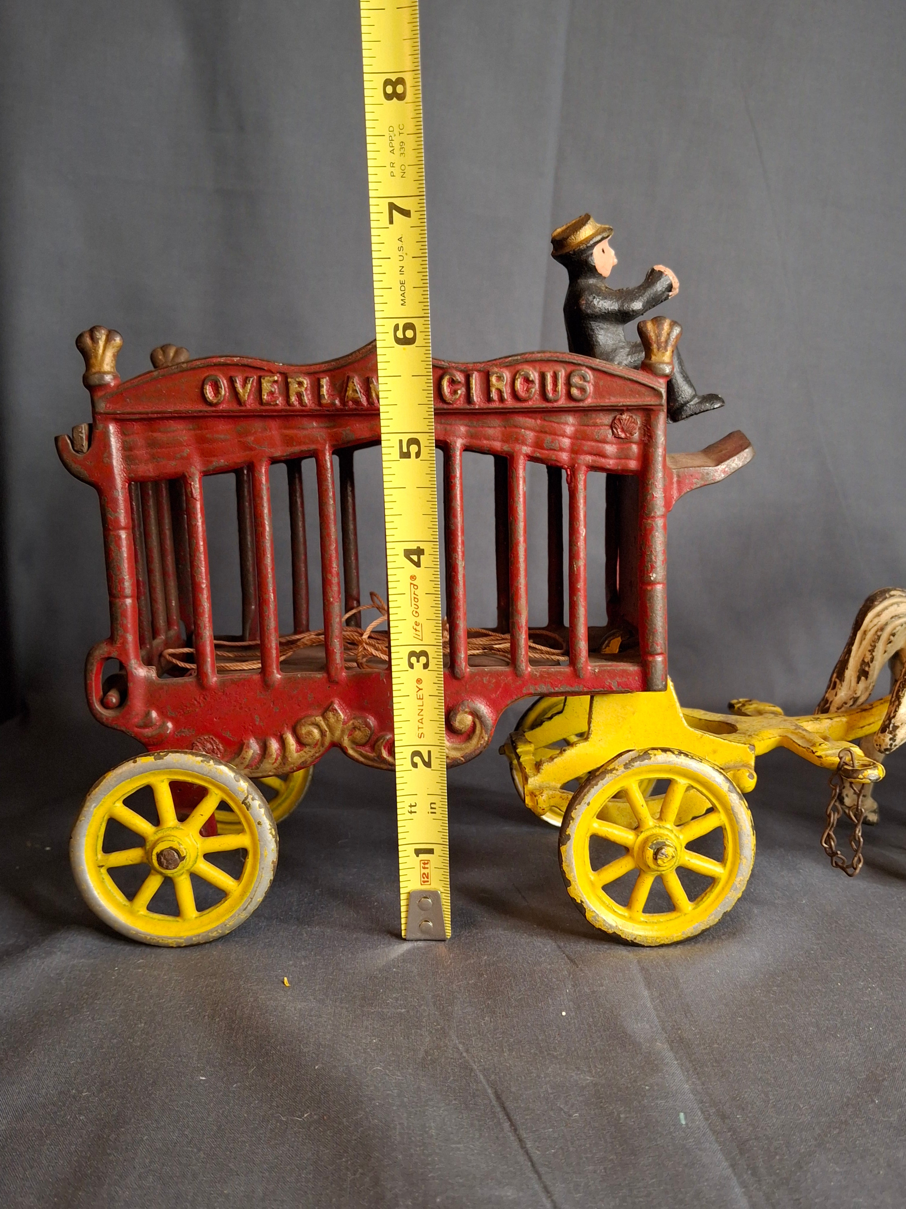 Antique Kenton Overland Circus Cast Iron Wagon Horse Drawn Toy 14" Driver Ex Condition