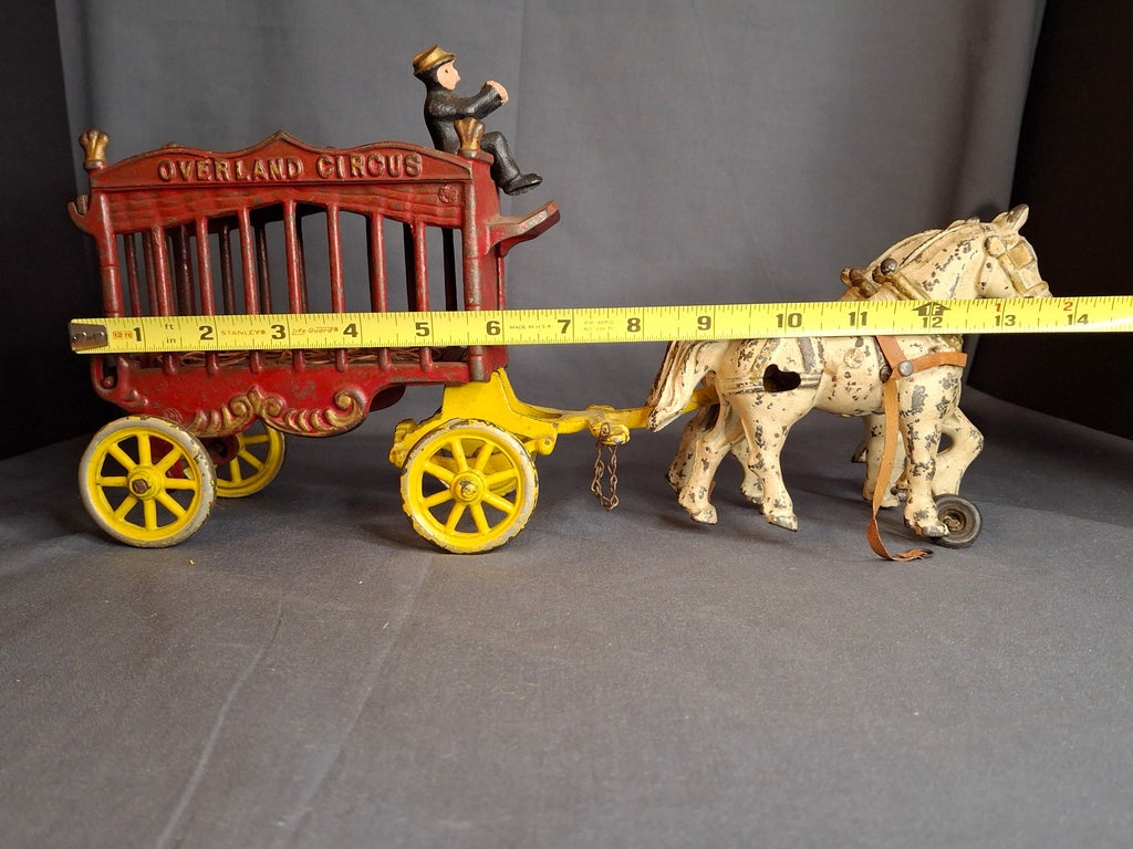Antique Kenton Overland Circus Cast Iron Wagon Horse Drawn Toy 14" Driver Ex Condition