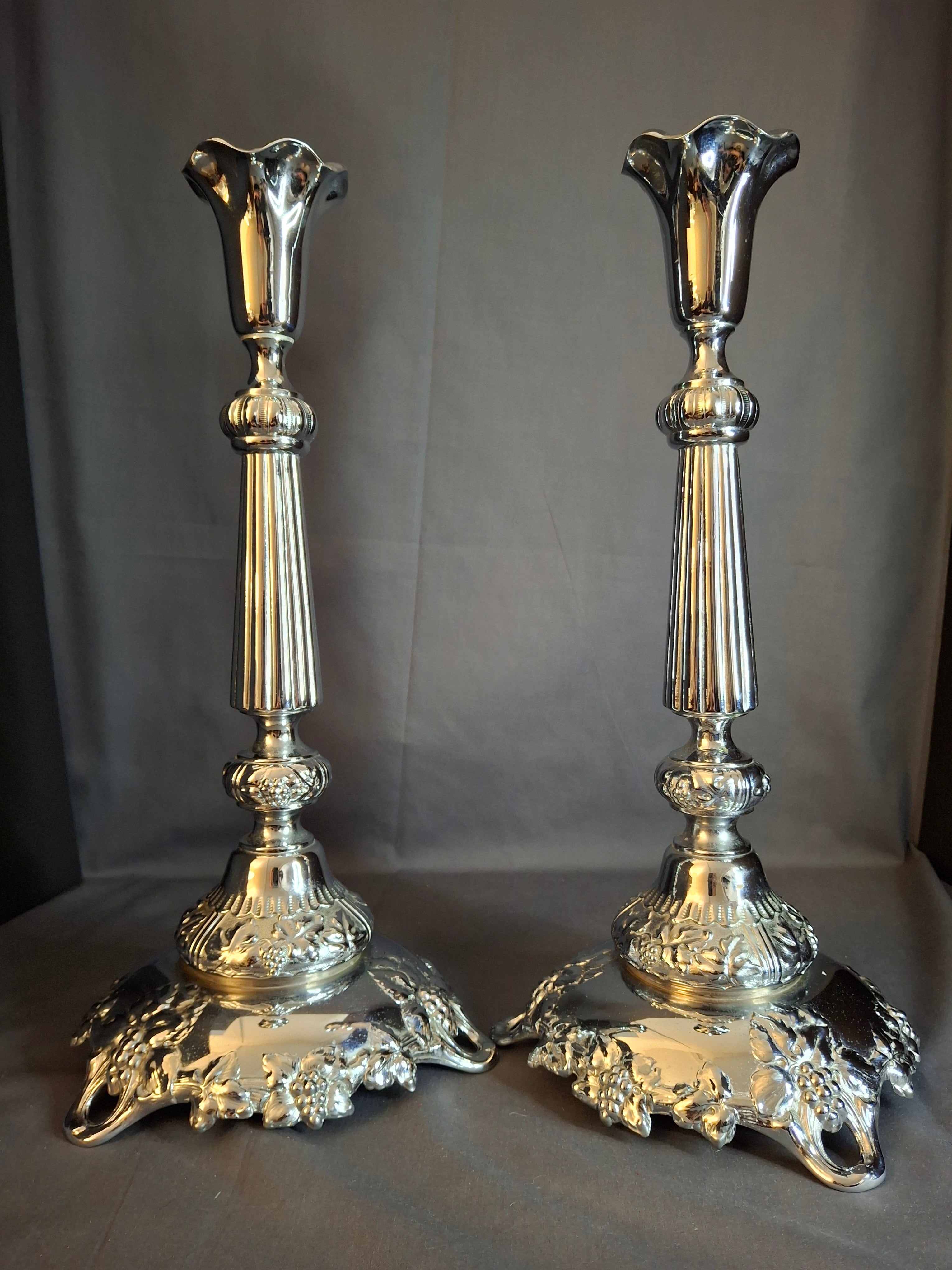 Monumental 14.5" Antique Norblin & Co. Silver Plated Candlesticks