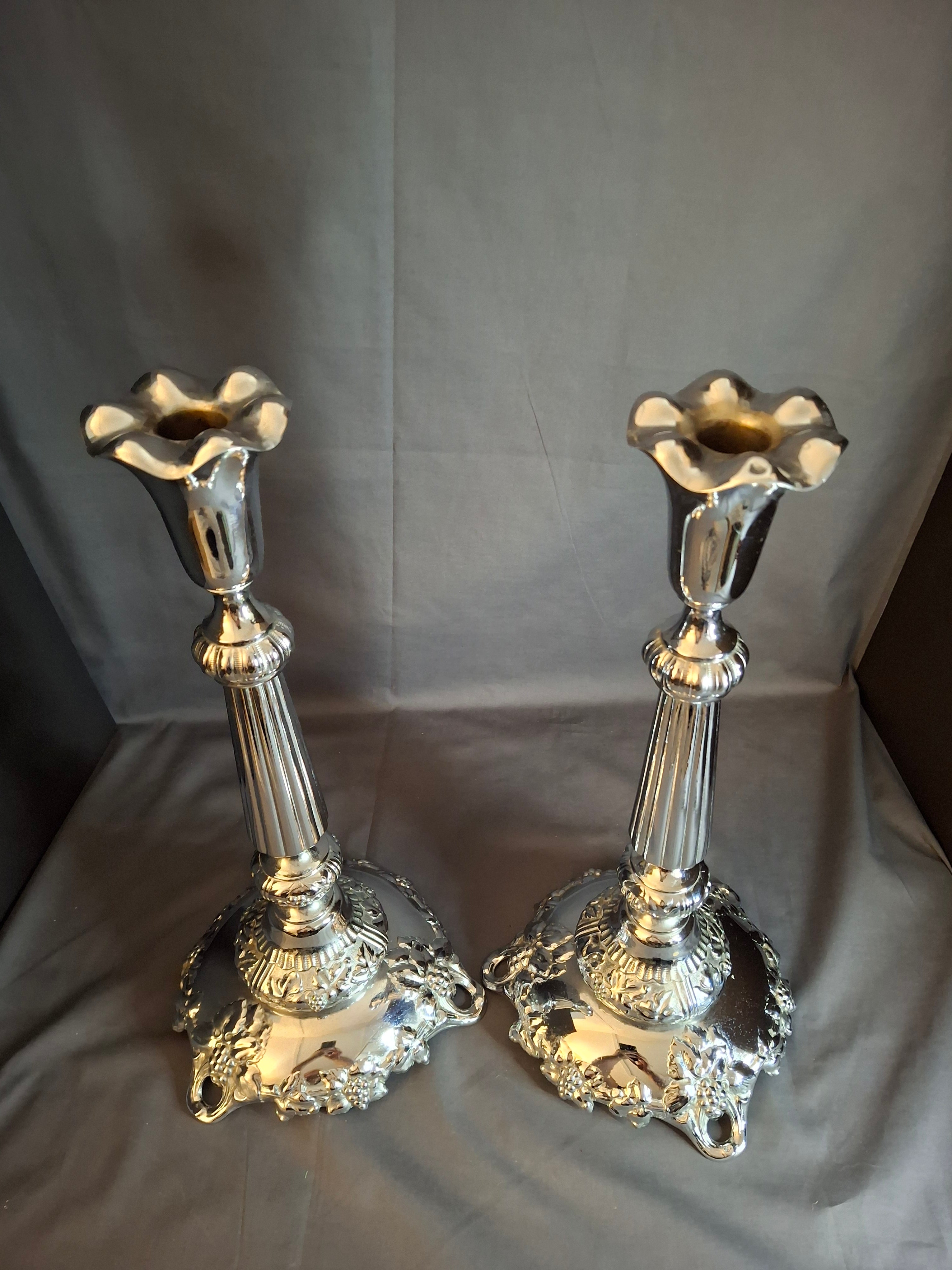 Monumental 14.5" Antique Norblin & Co. Silver Plated Candlesticks